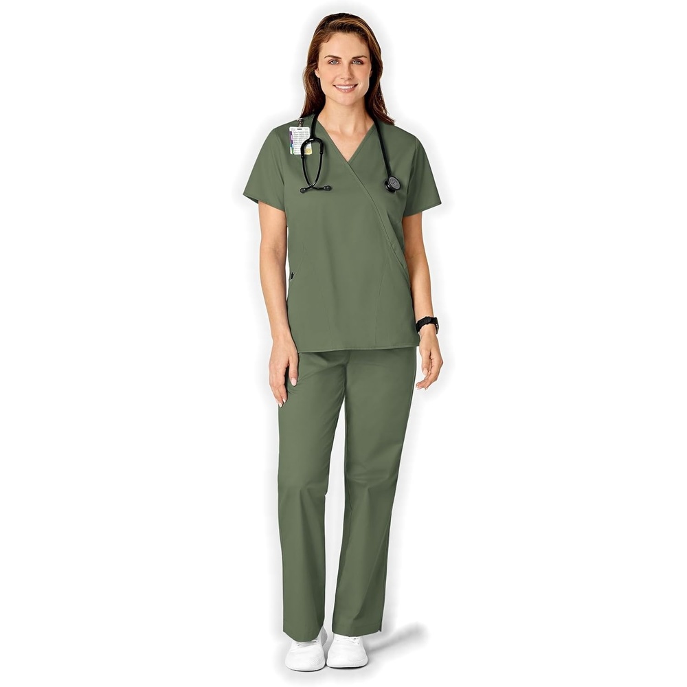 WINK WonderWORK Women’s Mock Wrap Scrub Top(Olive)