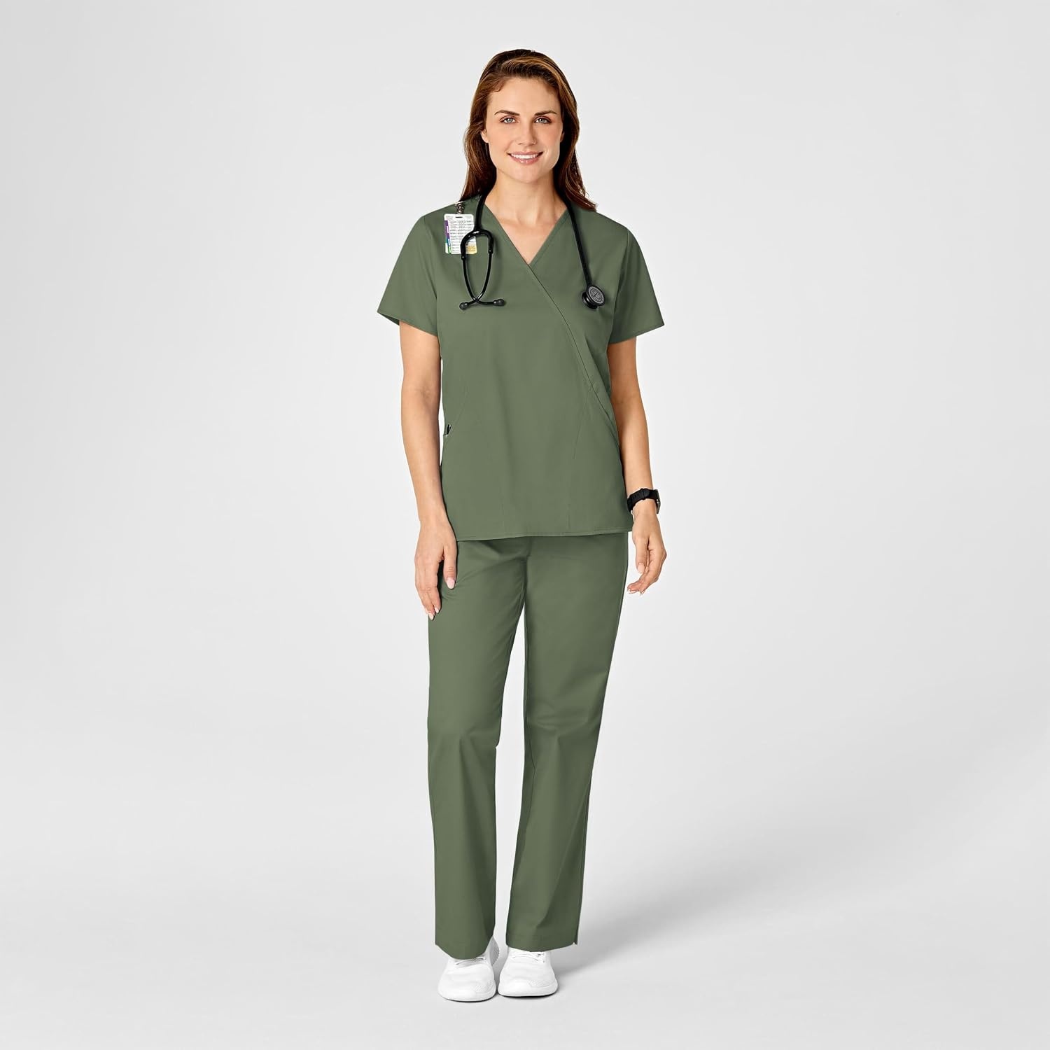 WINK WonderWORK Women’s Mock Wrap Scrub Top(Olive)
