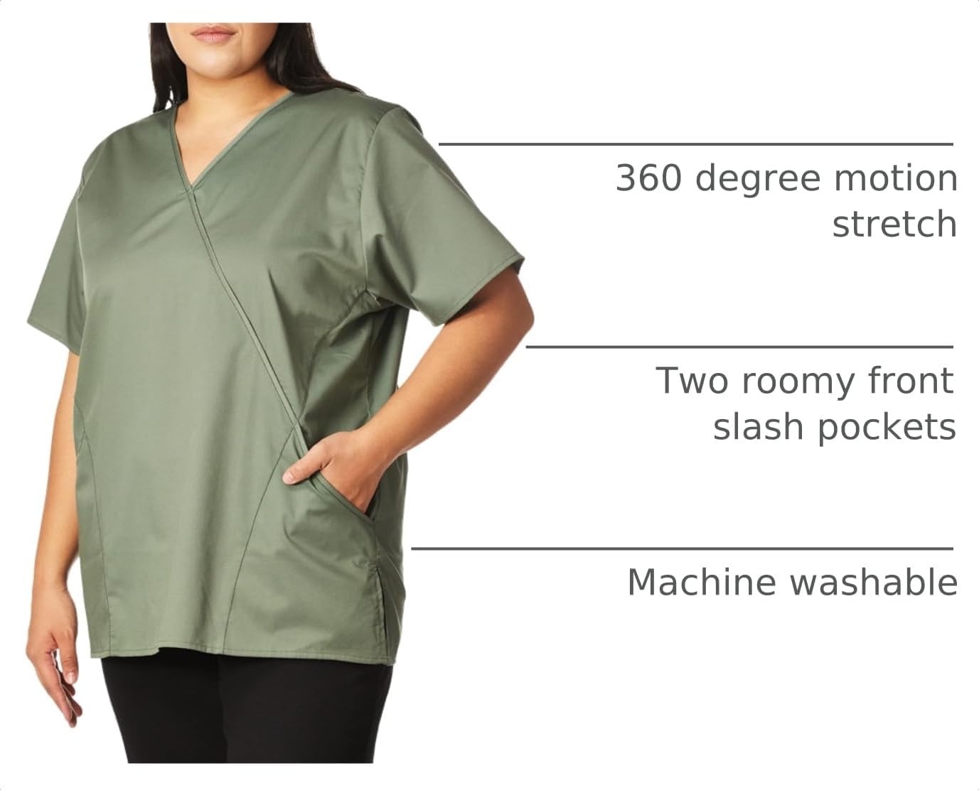 WINK WonderWORK Women’s Mock Wrap Scrub Top(Olive)