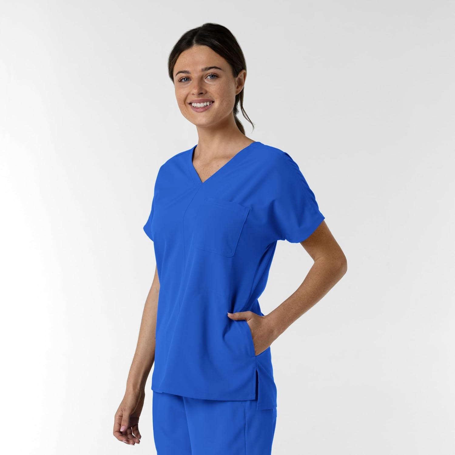 Wink Women’s Women’s Drop Shoulder Tunic Scrub Top(Royal)