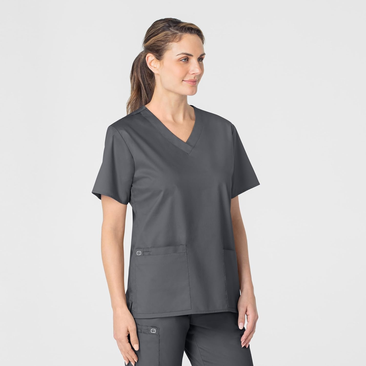 Wink WonderWORK Women’s V-Neck Scrub Top, Pewter, XS