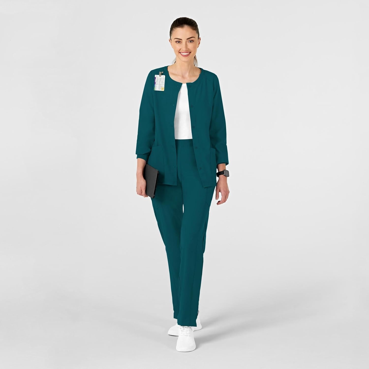 Wink W123 Women’s Crew Neck Warm Up Jacket(Caribbean Blue)