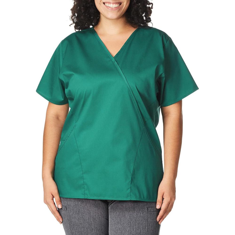 WonderWink Women’s Wonderwork Women’s Mock Wrap Scrub Top(Hunter)