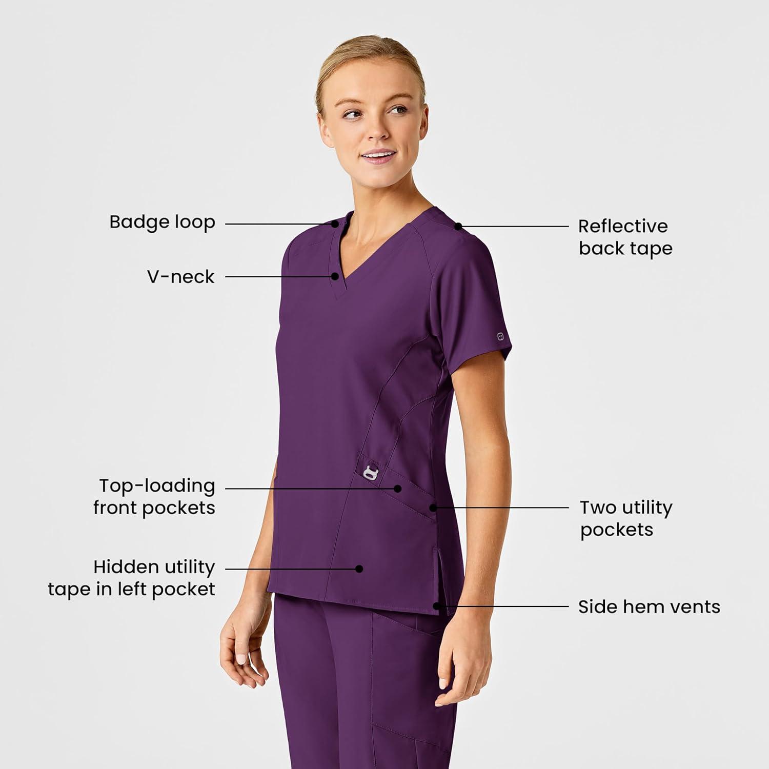 WonderWink Women’s Flex-Back Stylized V-Neck Top(Eggplant)