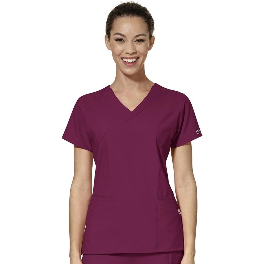 Wink W123 Women’s Mock Wrap Scrub Top, Wine, 4X