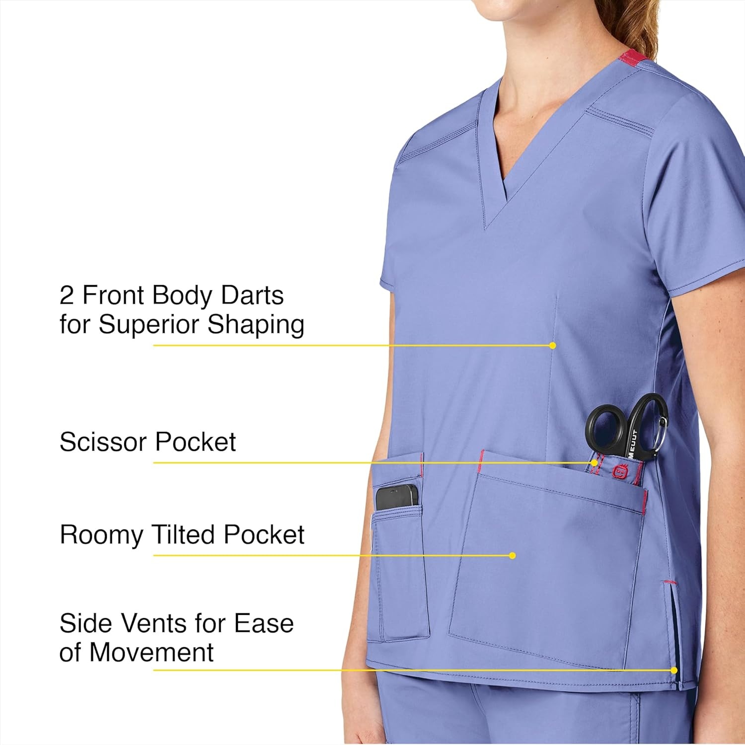 WonderWink Women’s Wonderflex Verity Scrub Top, Ceil Blue, Small