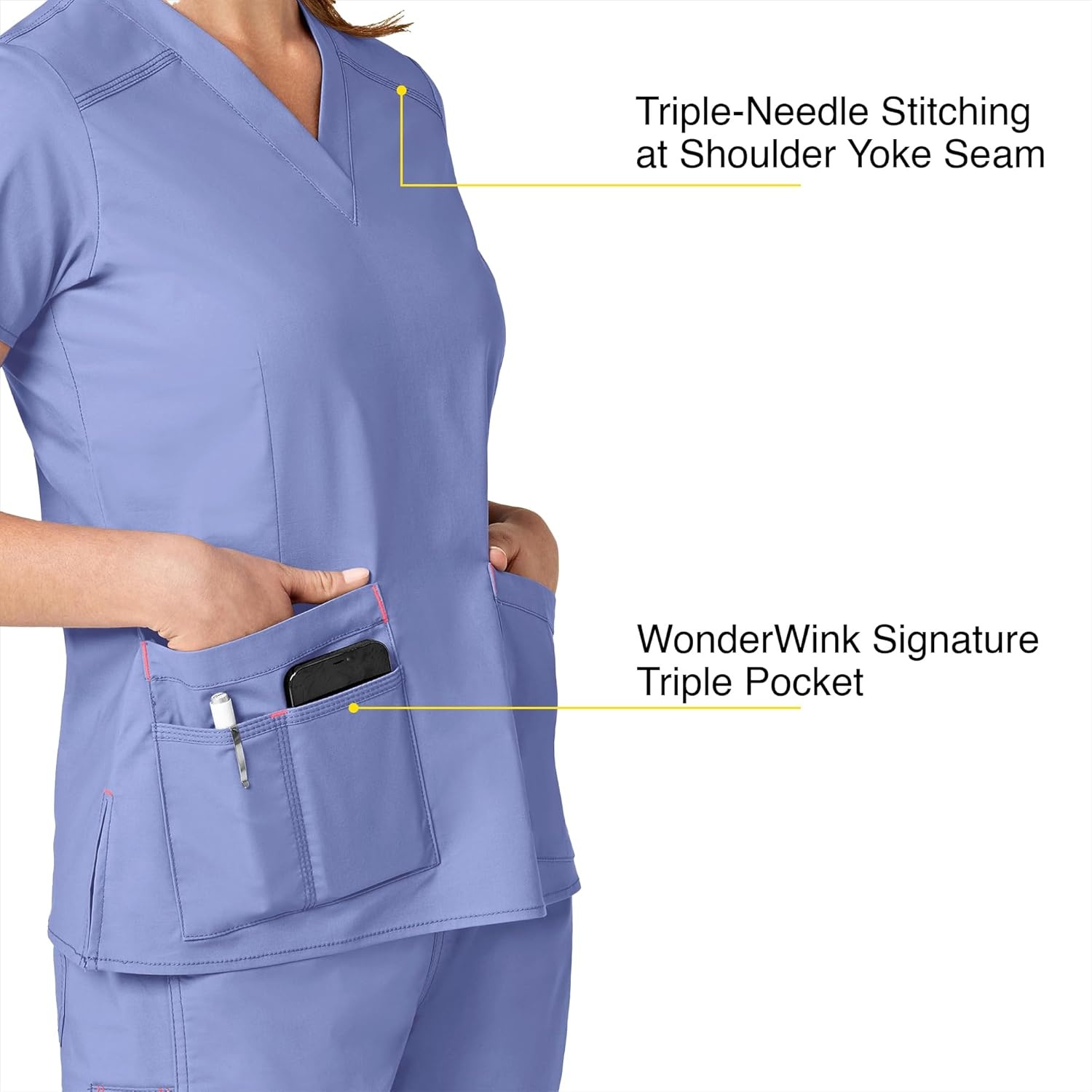 WonderWink Women’s Wonderflex Verity Scrub Top, Ceil Blue, Small