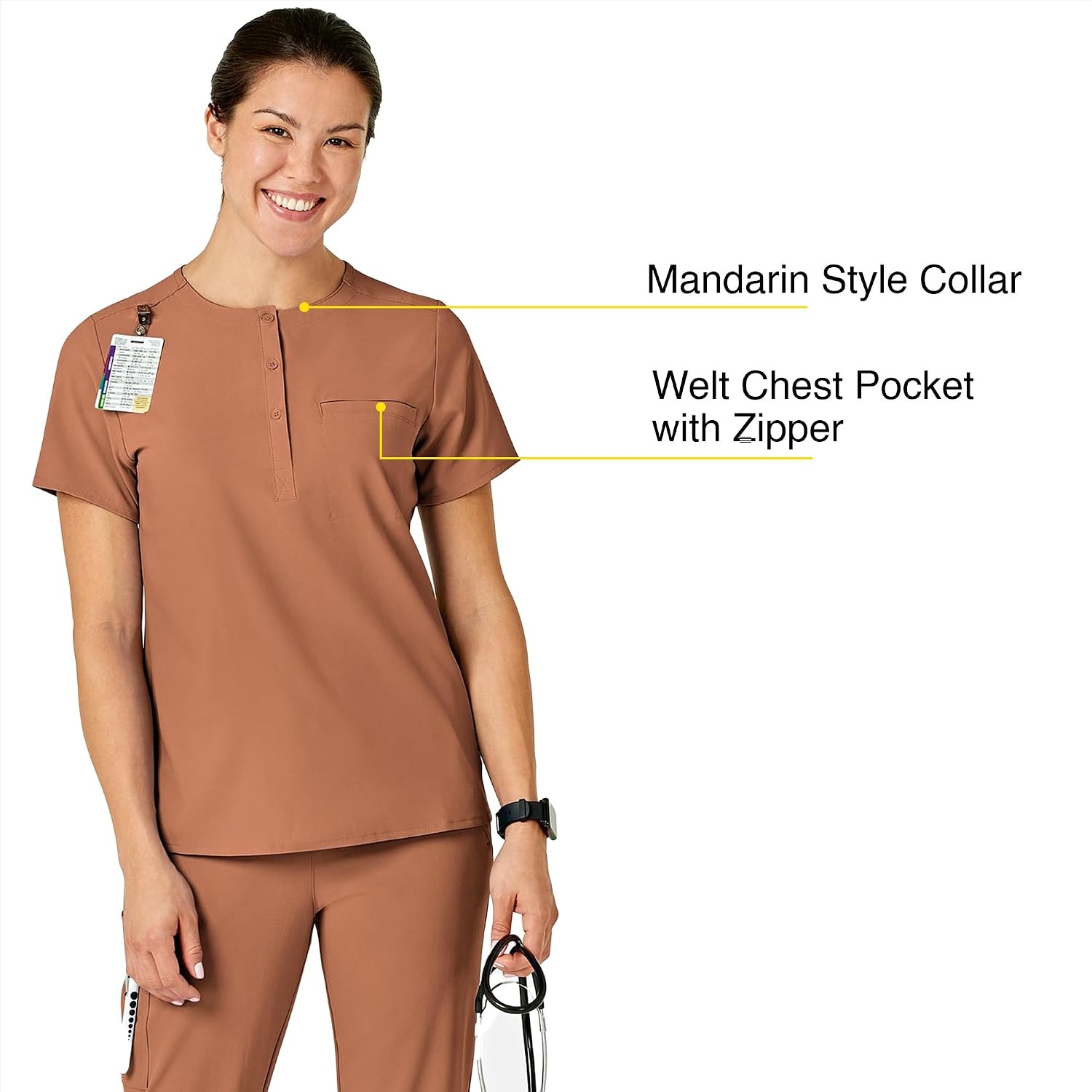Wink Renew Women’s Mandarin Collar Tuck-in Scrub Top(Clay)