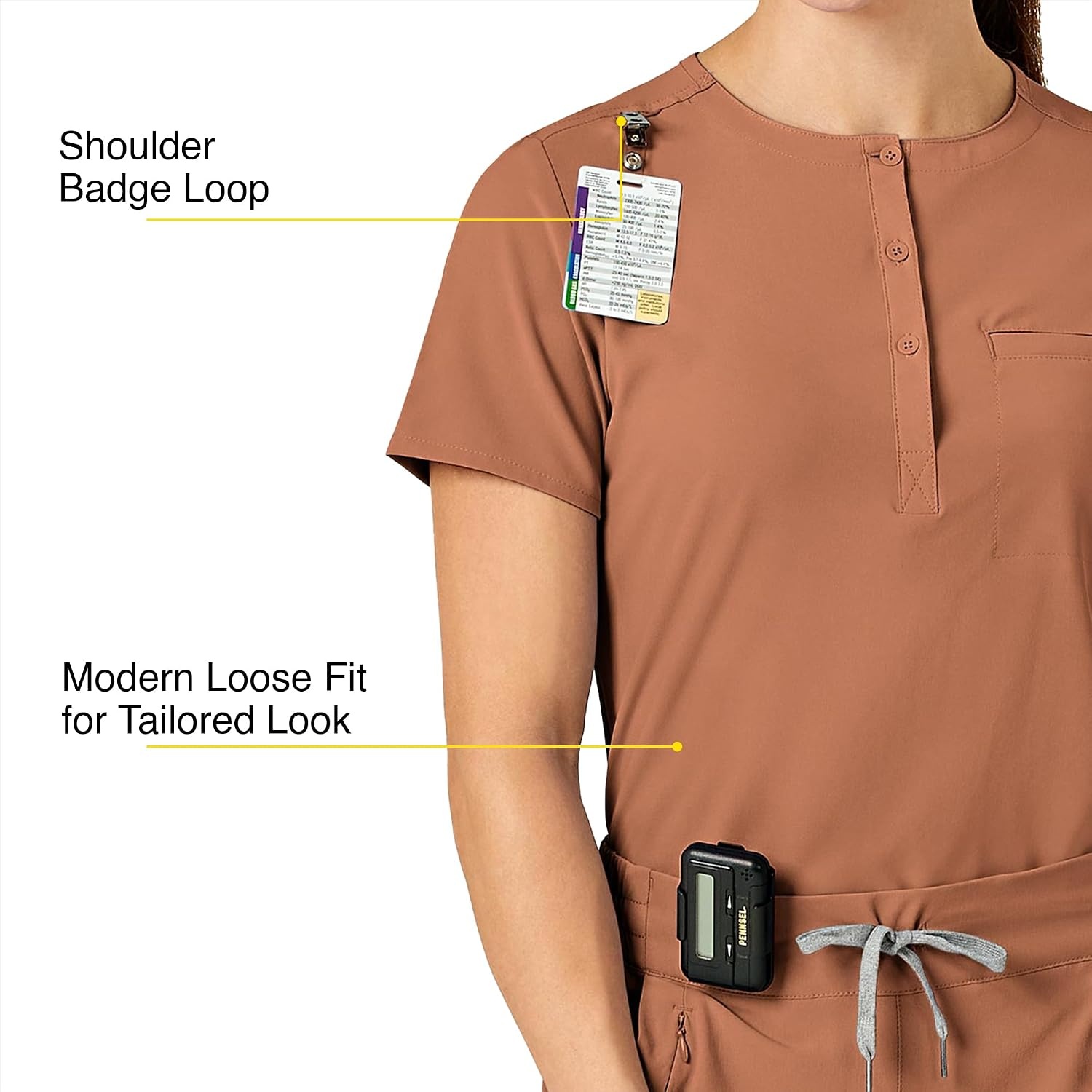 Wink Renew Women’s Mandarin Collar Tuck-in Scrub Top(Clay)