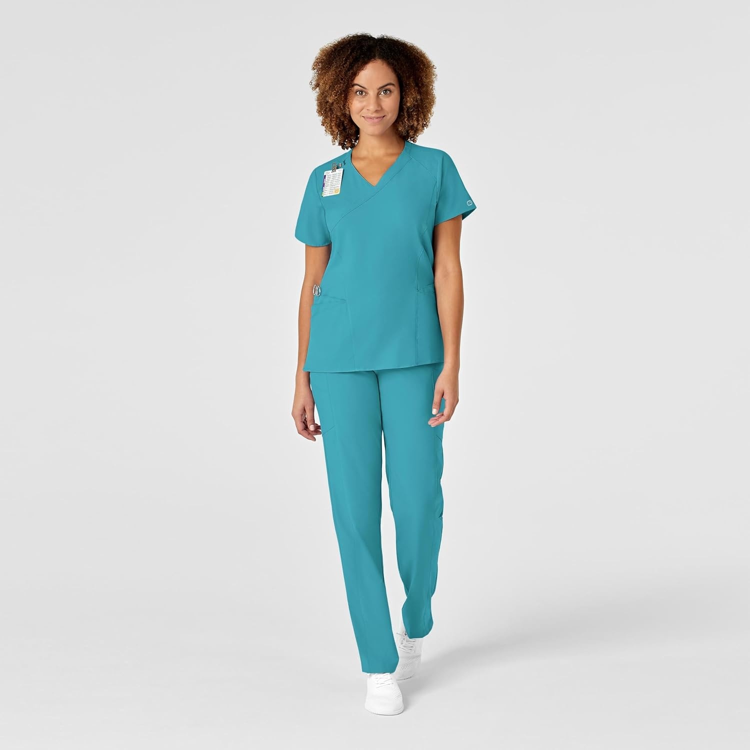 WINK WonderWORK Women’s Mock Wrap Scrub Top(Teal Blue)