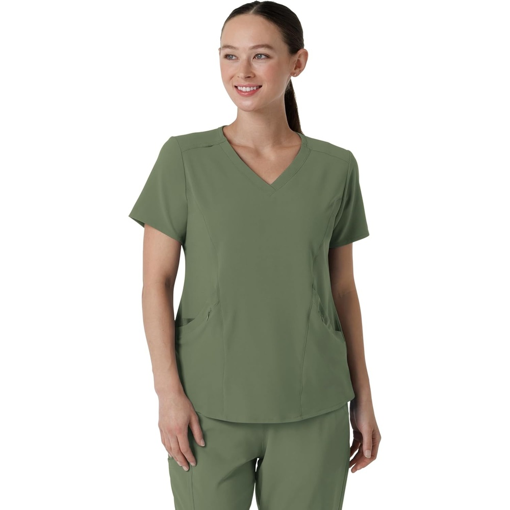 WonderWink Renew Women’s V-Neck Scrub Top, Olive, 2X