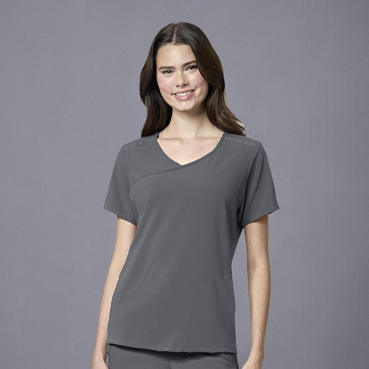 WonderWink Womens Renew Women’s Mock Wrap Scrub Top(Pewter)