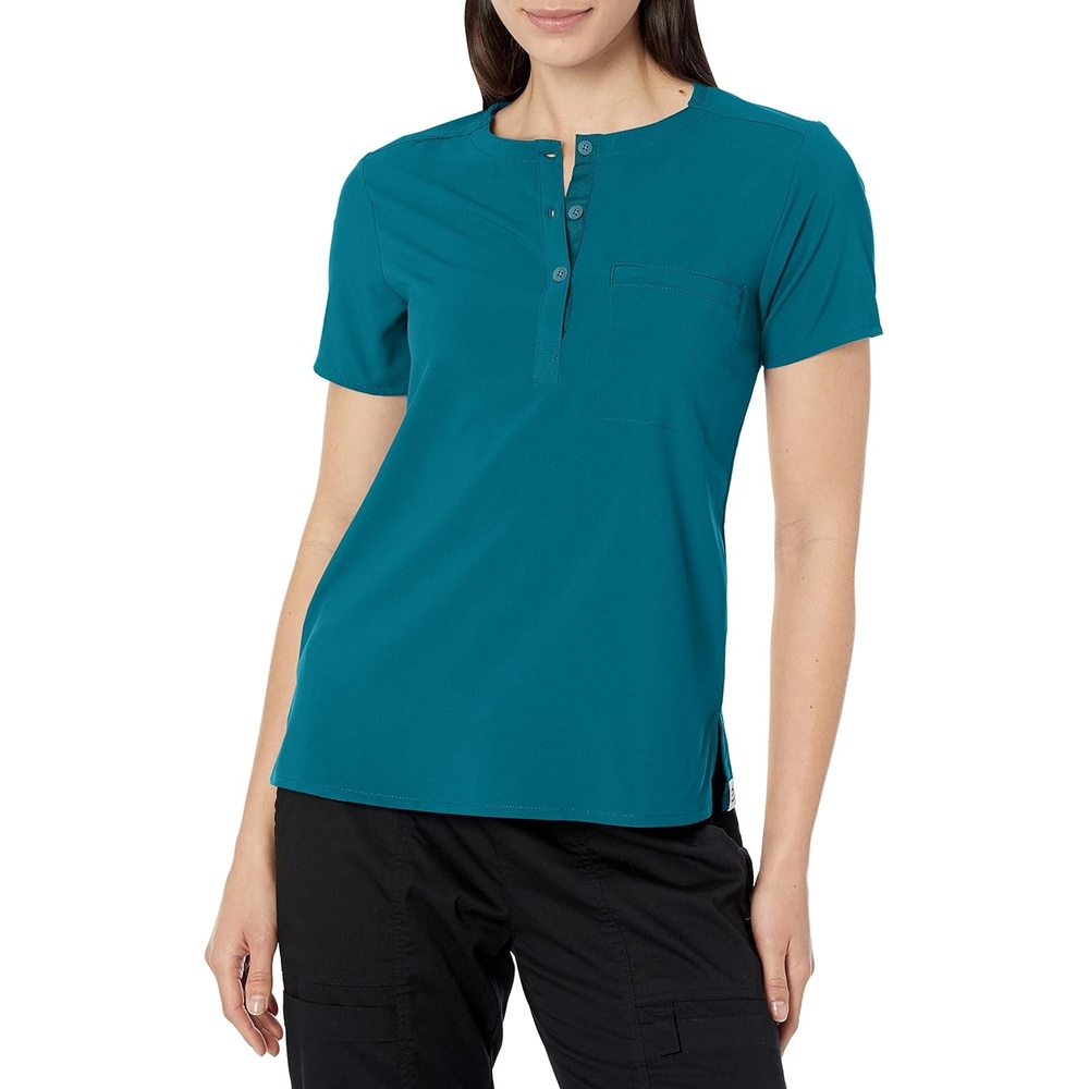 Wink Renew Women’s Mandarin Collar Tuck-in Scrub Top(Caribbean Blue)