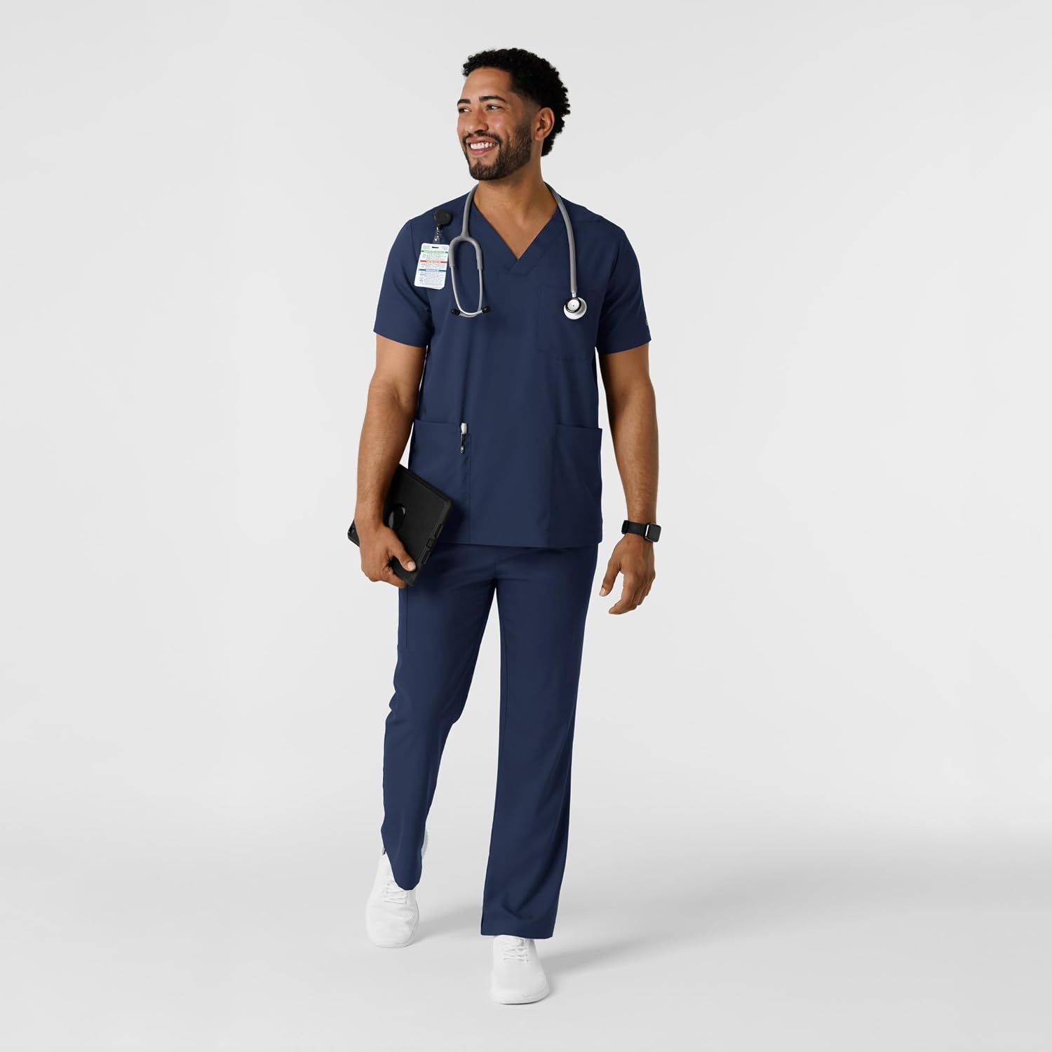 Wink Boundless Men’s Multi Pocket V-Neck Scrub Top(Navy)