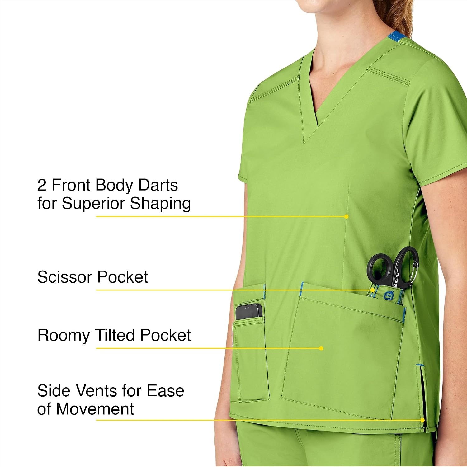 Wink WonderFLEX Women’s Verity V-Neck Scrub Top(Green Apple)