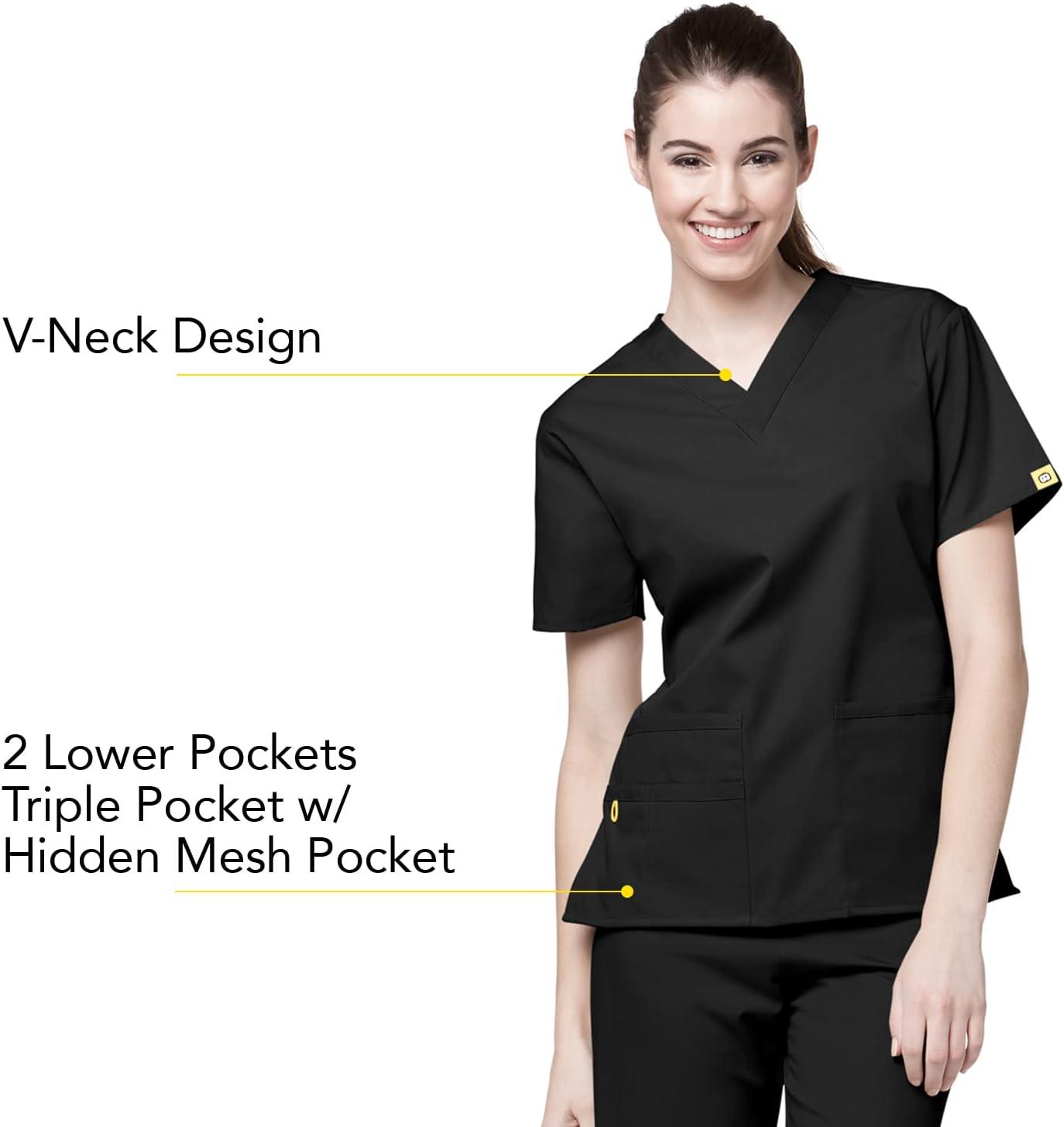 WonderWink womens Origins Bravo V-Neck Top, Black, X-Small