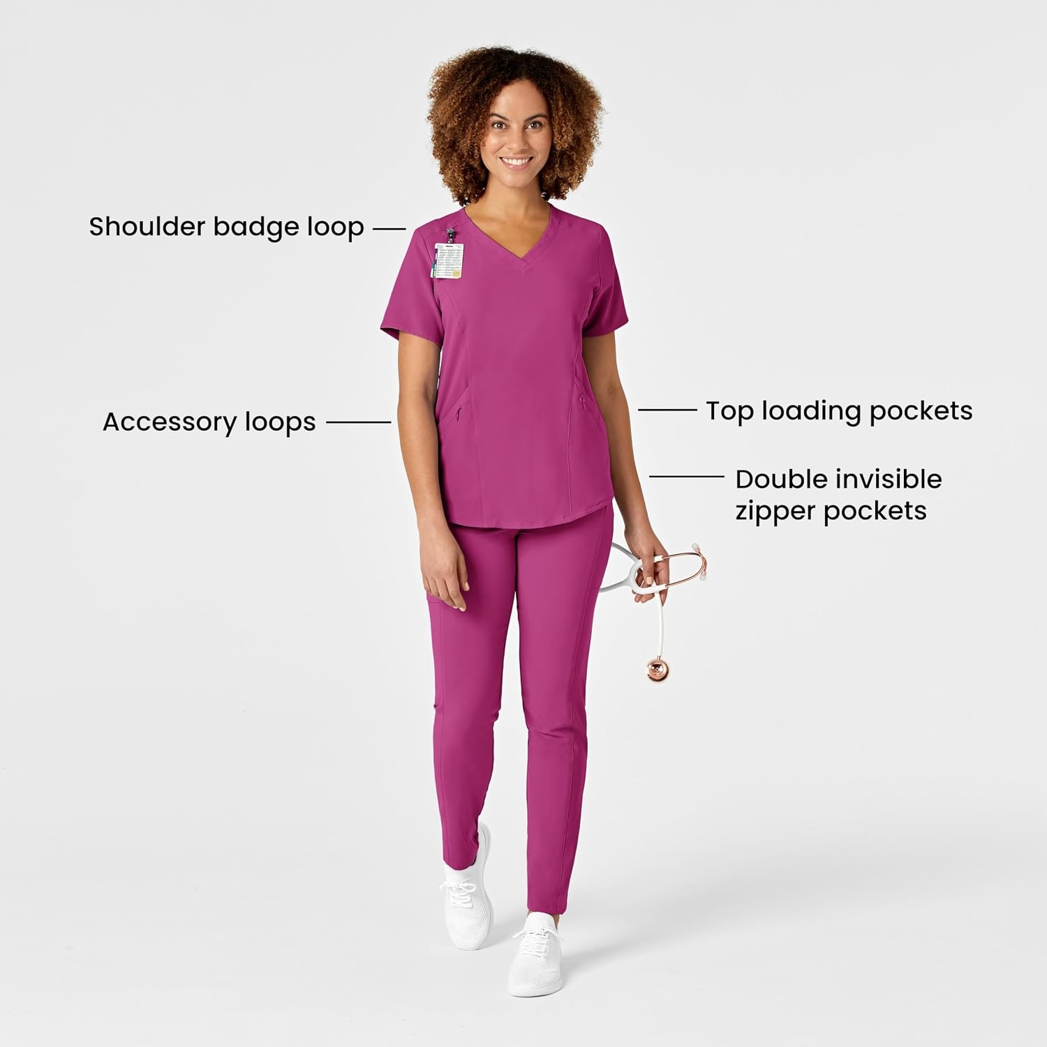 Wink Renew Women’s V-Neck Scrub Top(Raspberry)
