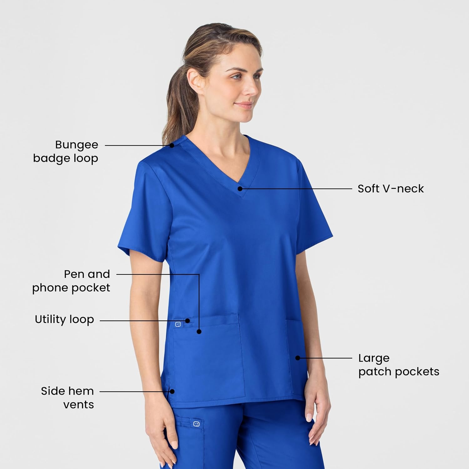 Wink WonderWORK Women’s V-Neck Scrub Top, Royal, 3XL