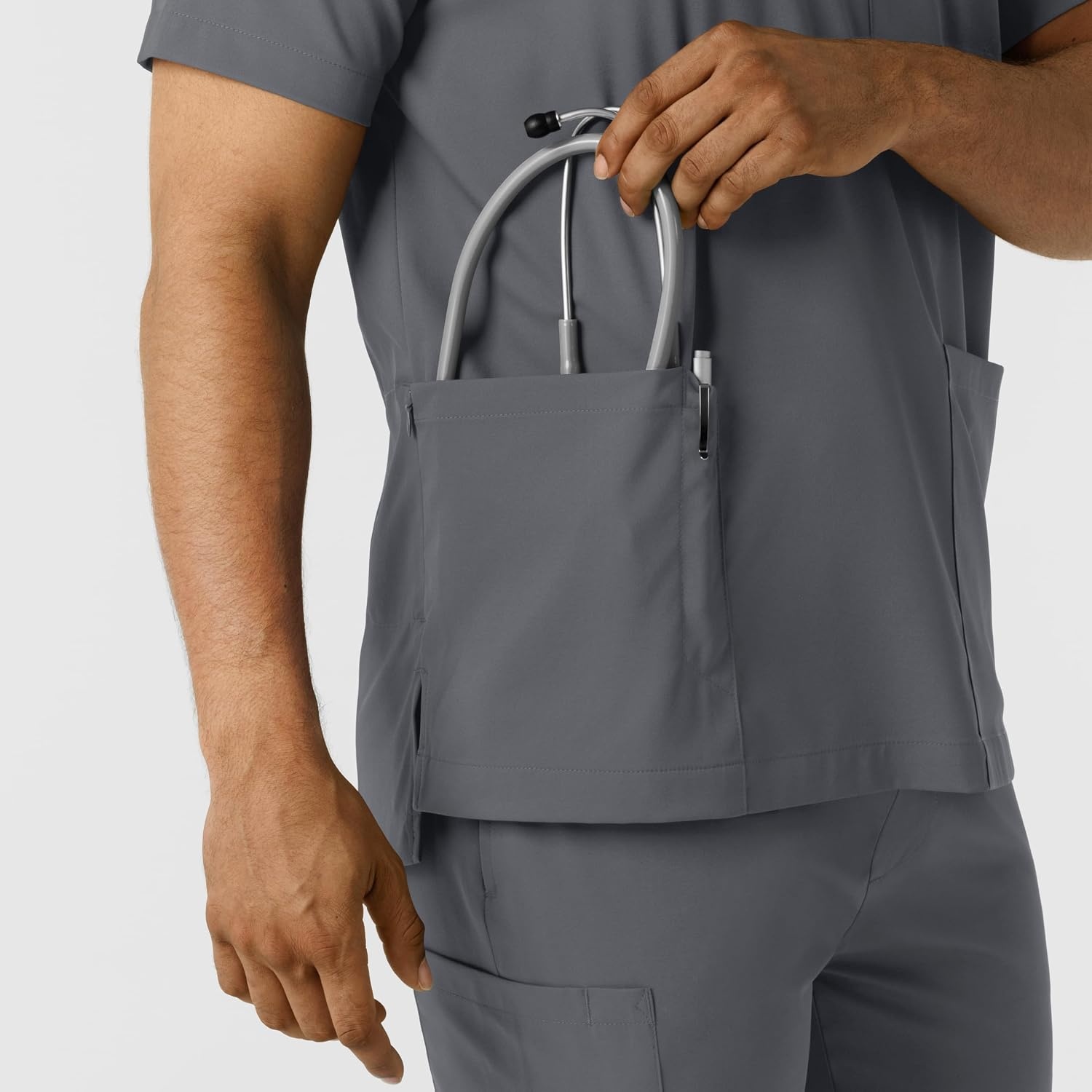 Wink Boundless Men’s Multi Pocket V-Neck Scrub Top(Pewter)