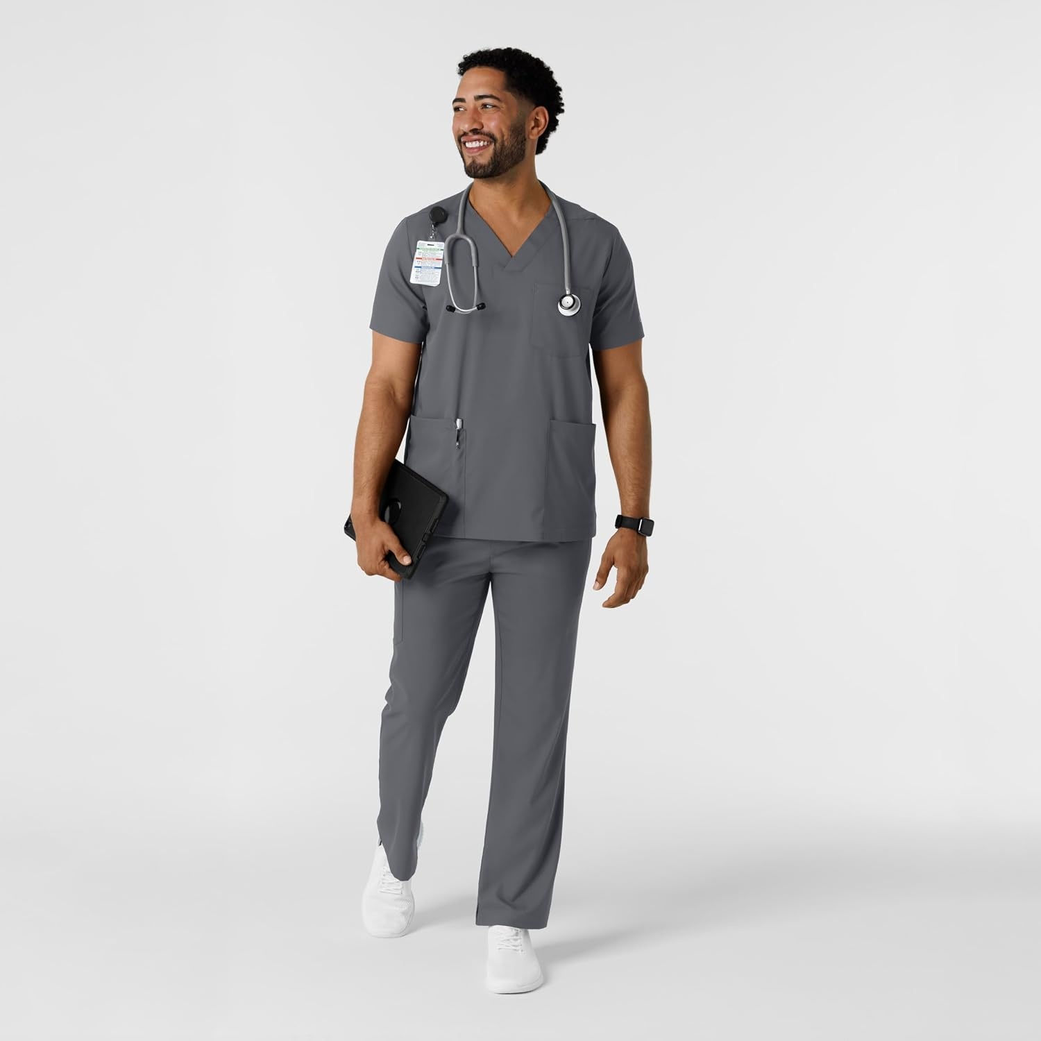 Wink Boundless Men’s Multi Pocket V-Neck Scrub Top(Pewter)
