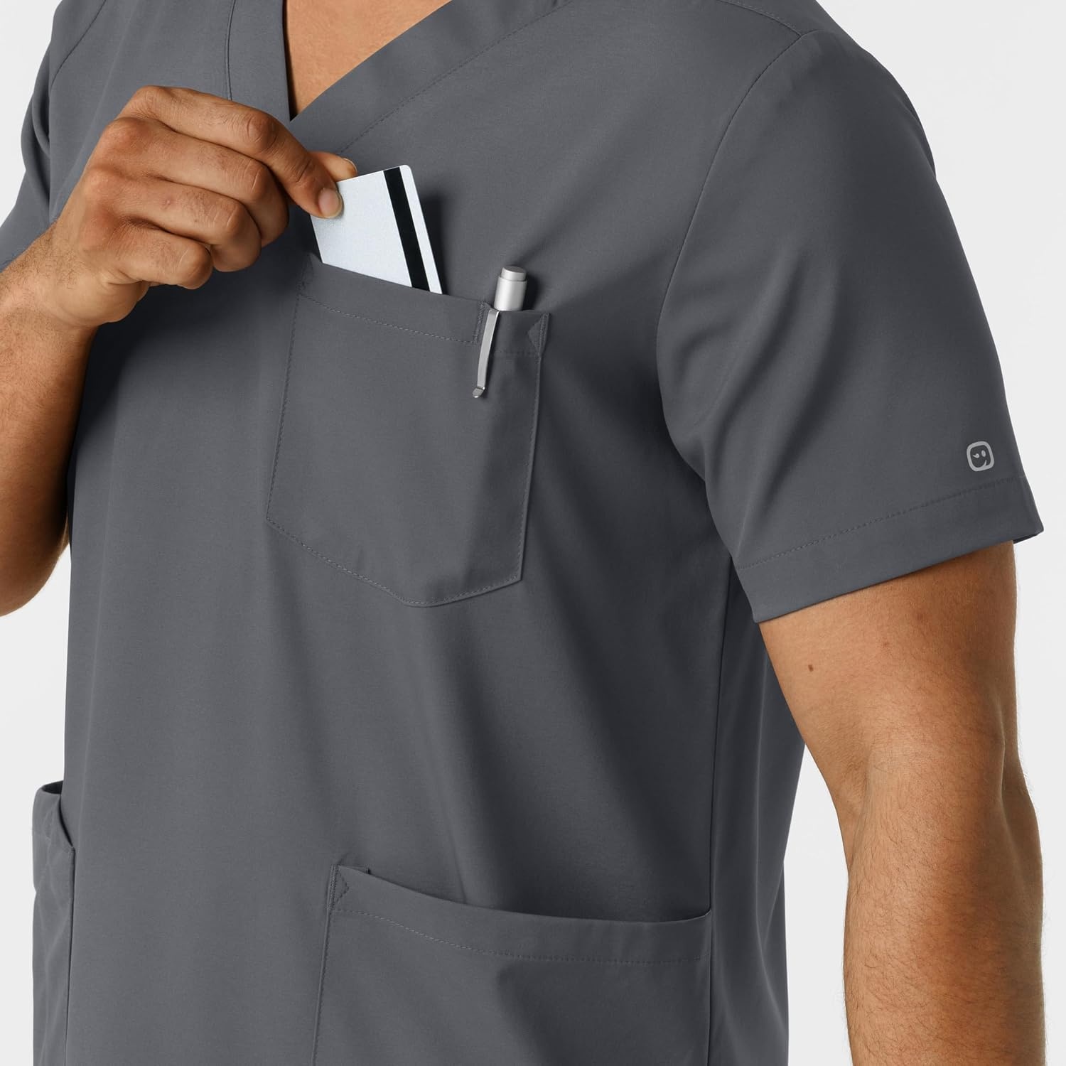 Wink Boundless Men’s Multi Pocket V-Neck Scrub Top(Pewter)