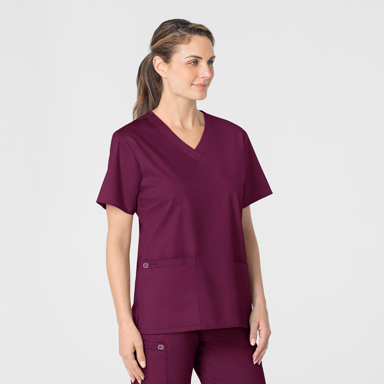 Wink WonderWORK Scrubs for Women, V-Neck Scrub Top – Wine, L | Womens Scrub Top Wine V-Neck 4 Pockets Size L 65% Polyester/35% Cotton