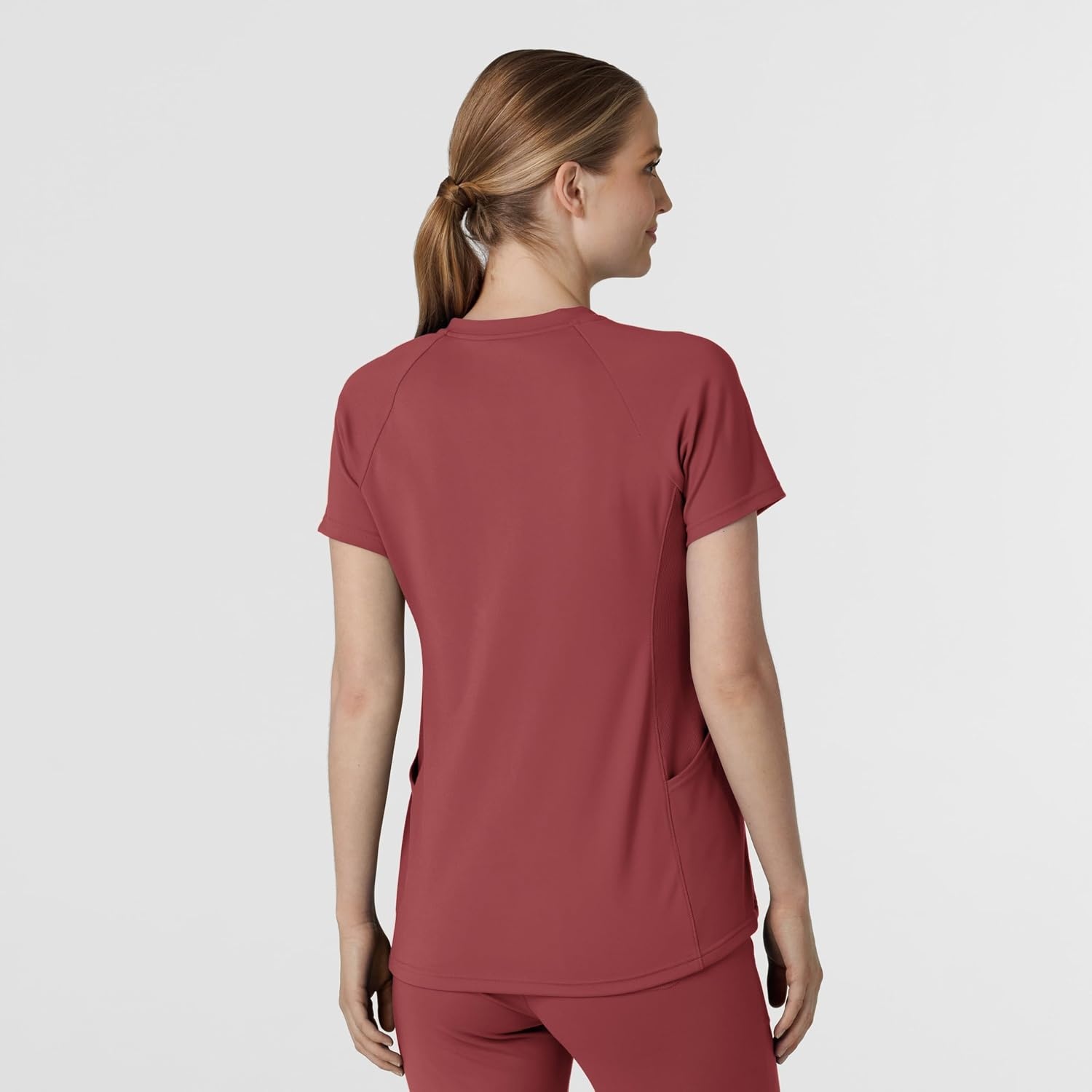 Wink Renew Knit Women’s Flex-n-Reach V-Neck Raglan Scrub Top(Ruby)