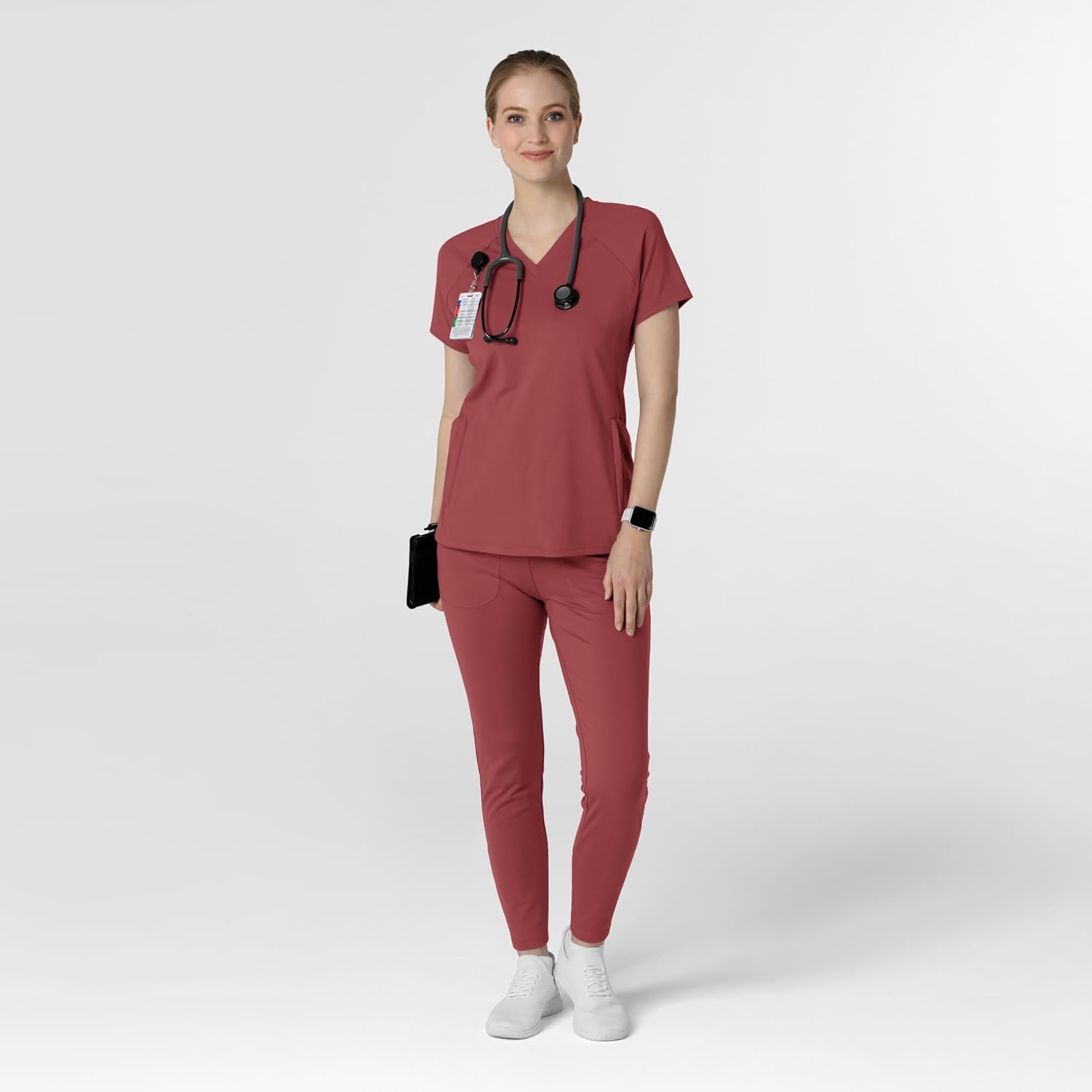 Wink Renew Knit Women’s Flex-n-Reach V-Neck Raglan Scrub Top(Ruby)