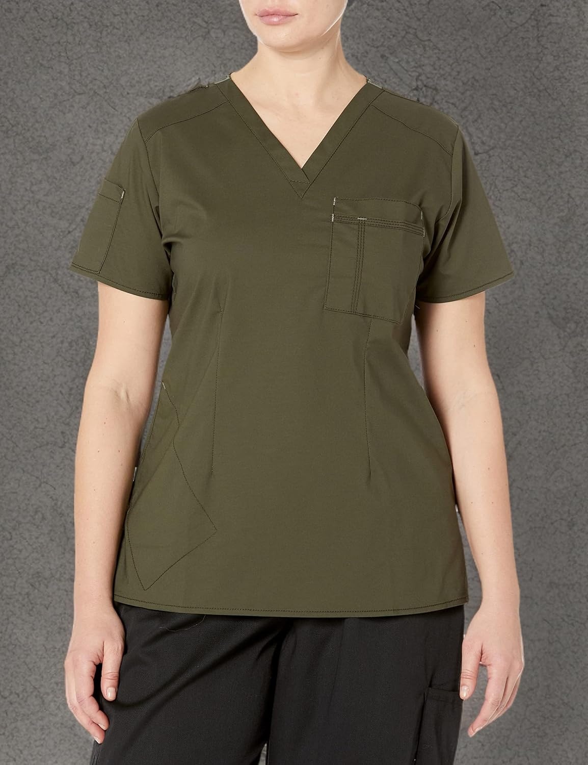 Wink WonderFLEX Women’s V-Neck Tuck-in Scrub Top(Forest Green)