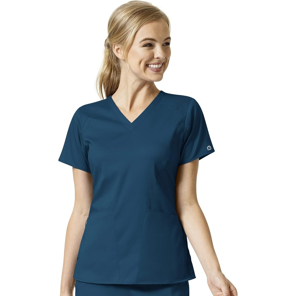 WonderWink Women’s Four Pocket V-Neck Scrub Top, Caribbean Blue, XL