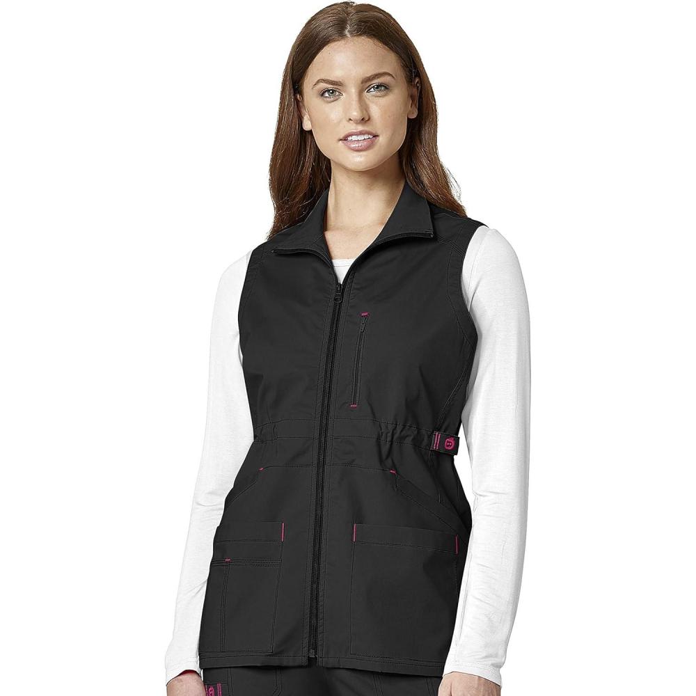WonderWink womens Womens Utility Zip Front Fashion VestVest(Black)
