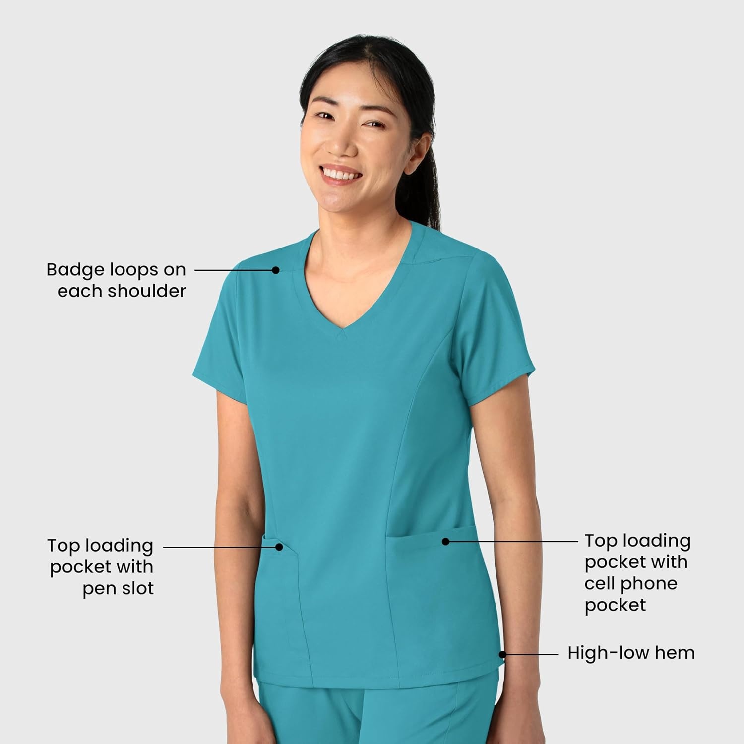 Wink Boundless Women’s 2-Pocket V-Neck Scrub Top(Teal)