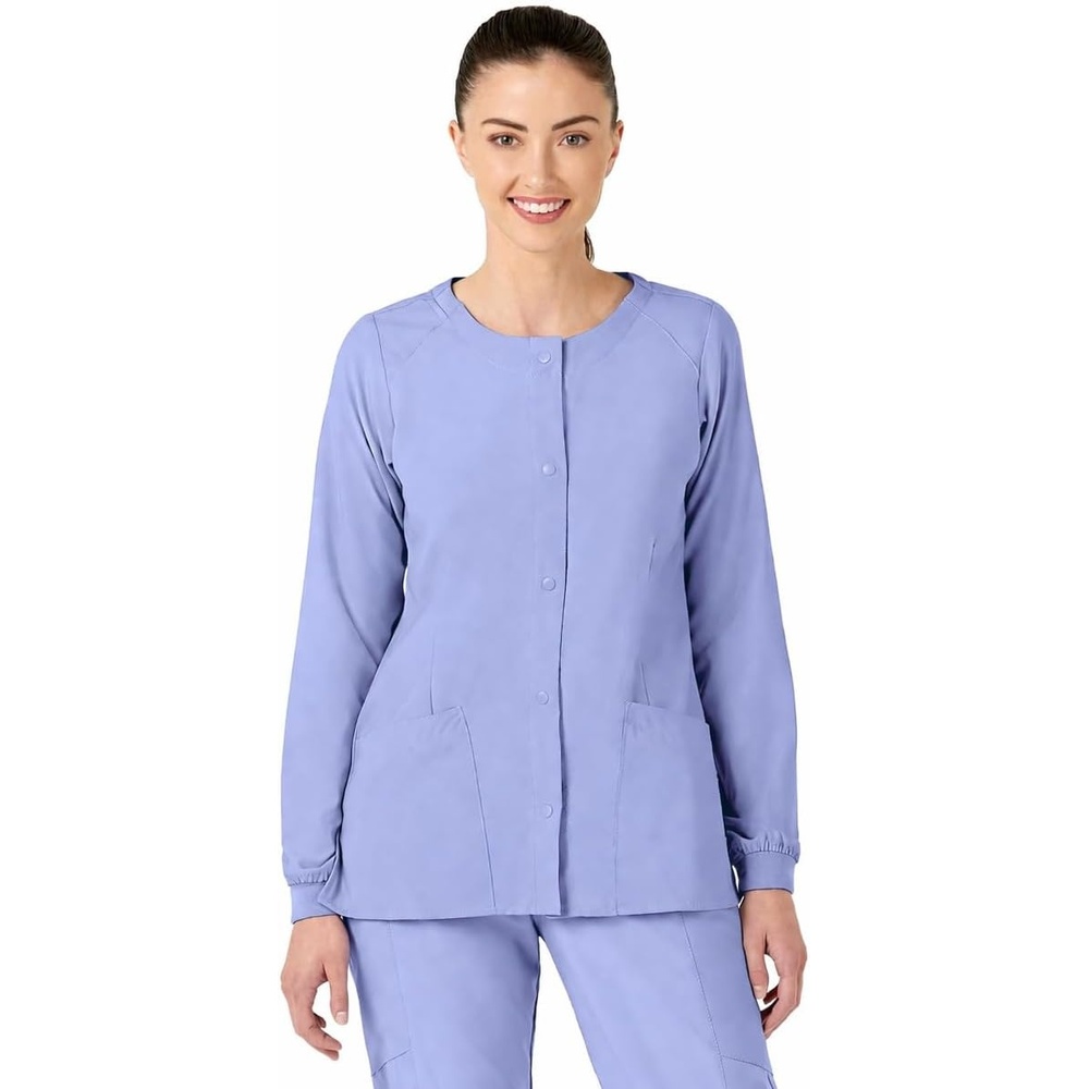 WINK W123 Women’s Crew Neck Warm Up Jacket, Ceil Blue, S
