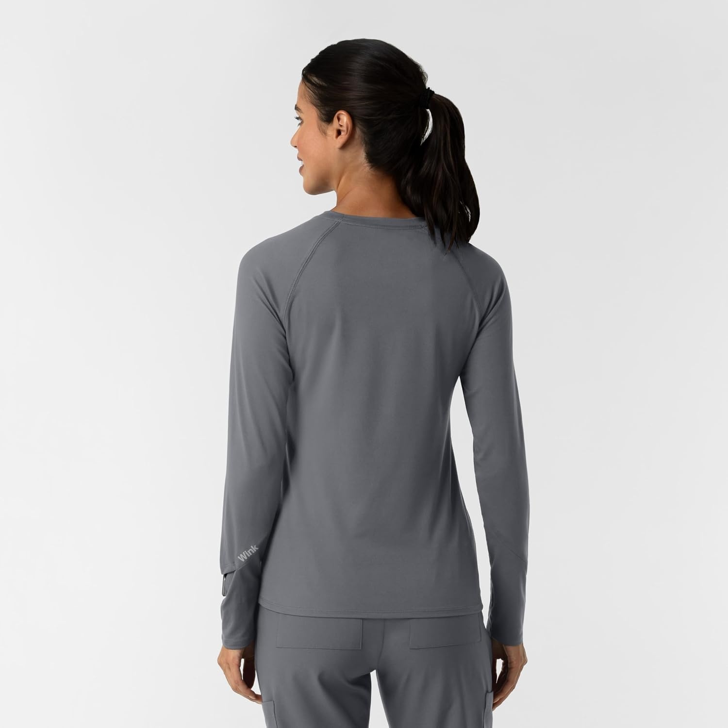 Wink Layers Women’s Watch Window Long Sleeve Underscrub Top(Pewter)