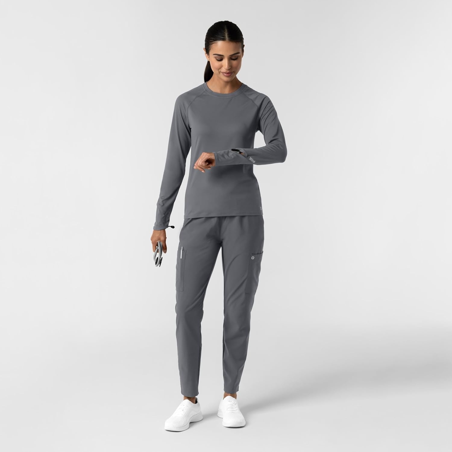 Wink Layers Women’s Watch Window Long Sleeve Underscrub Top(Pewter)
