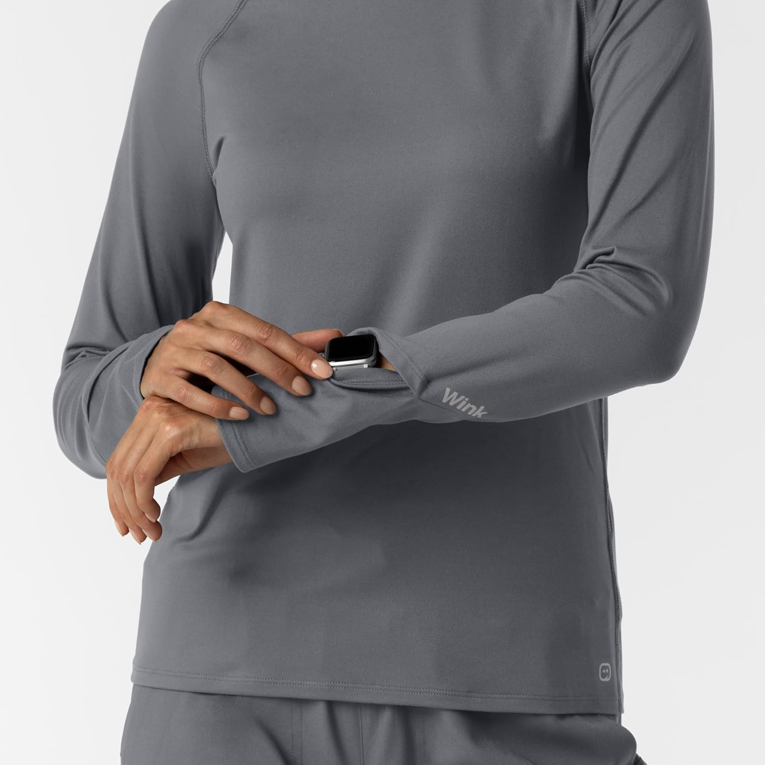 Wink Layers Women’s Watch Window Long Sleeve Underscrub Top(Pewter)