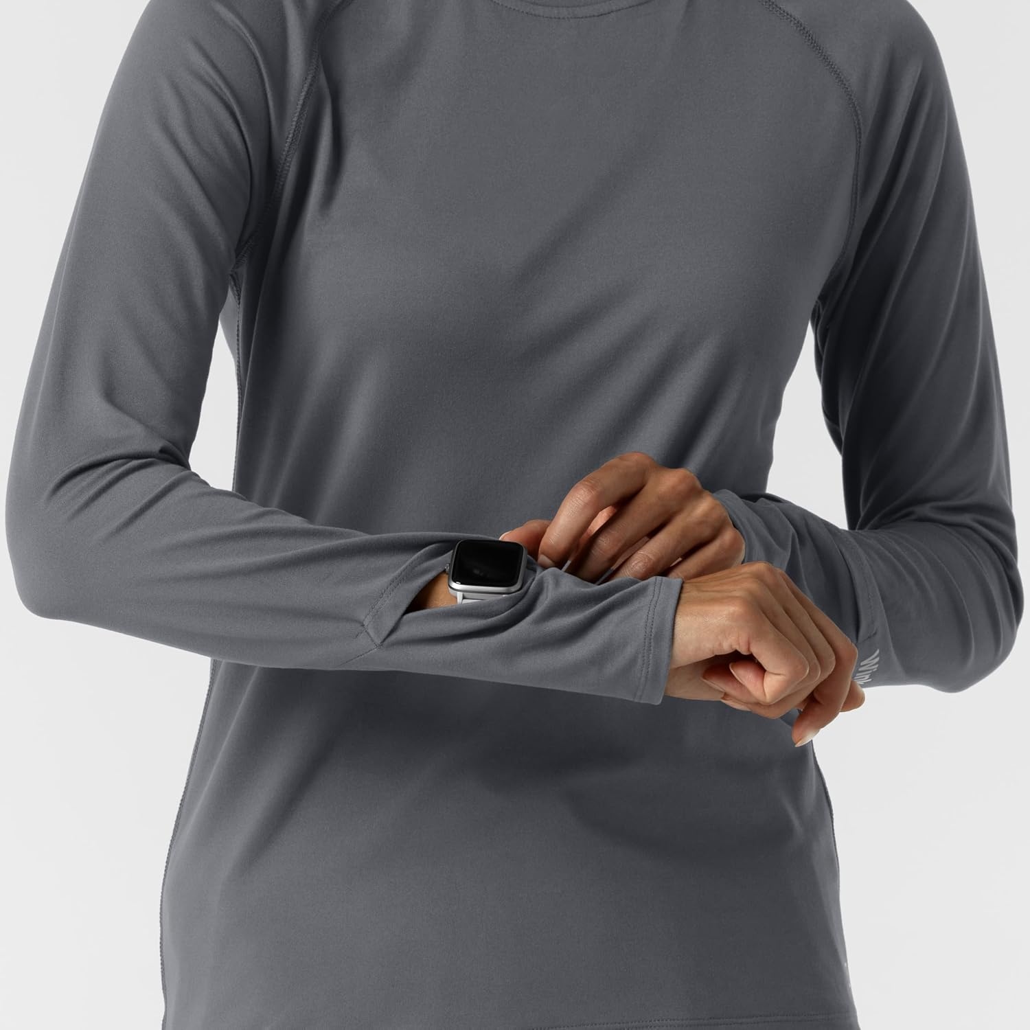 Wink Layers Women’s Watch Window Long Sleeve Underscrub Top(Pewter)
