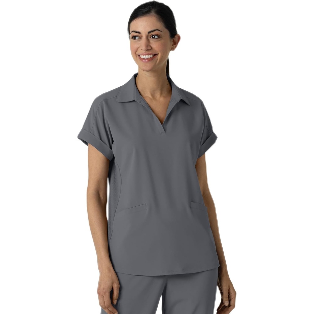 WINK Renew Women’s Flex-n-Reach Collared Scrub Top(Pewter)