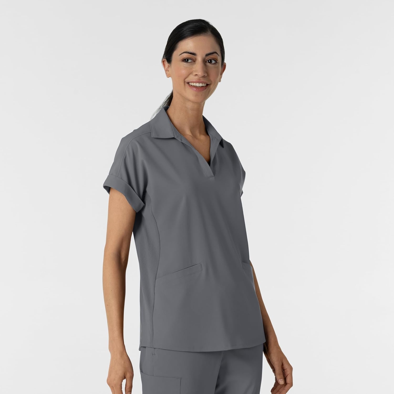 WINK Renew Women’s Flex-n-Reach Collared Scrub Top(Pewter)