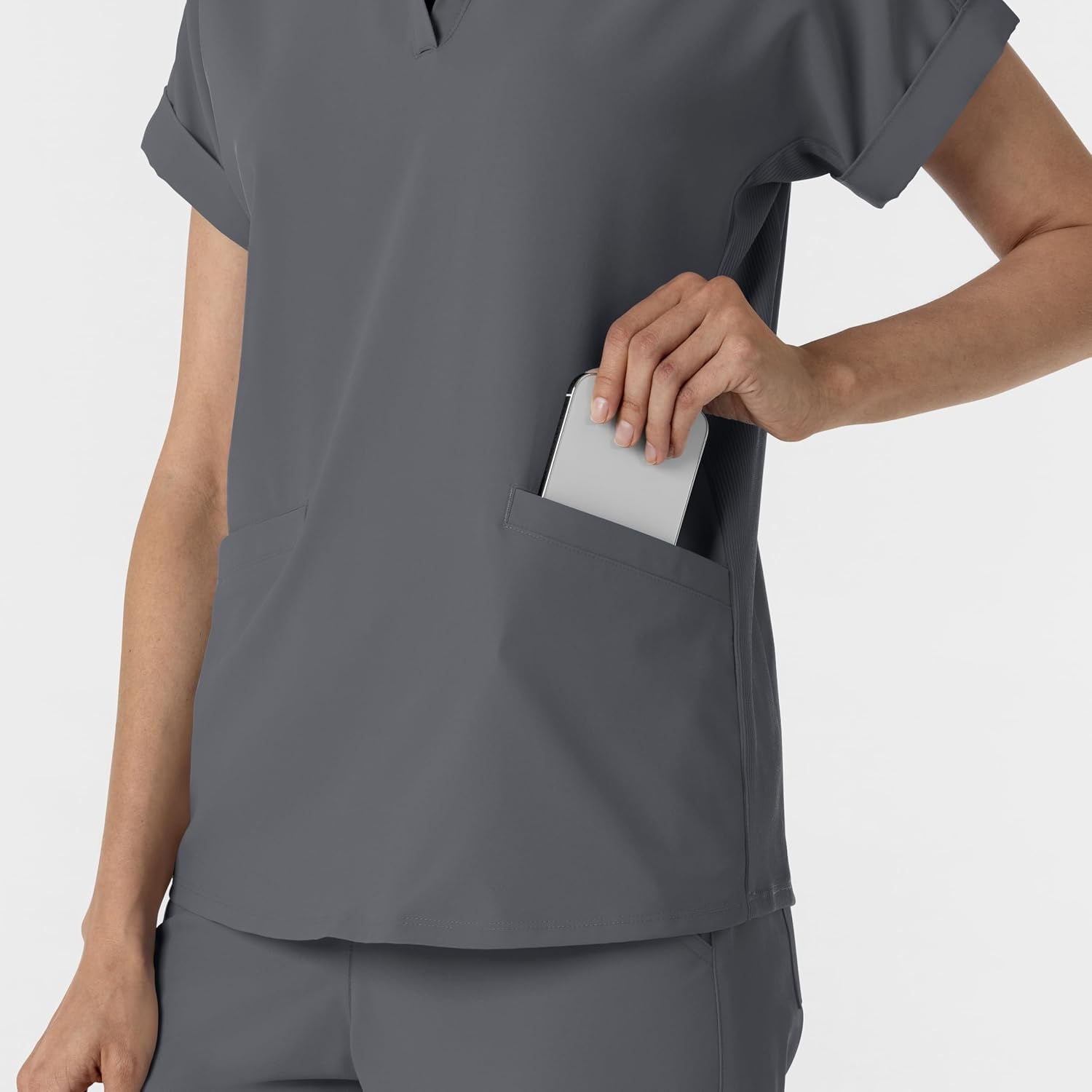 WINK Renew Women’s Flex-n-Reach Collared Scrub Top(Pewter)