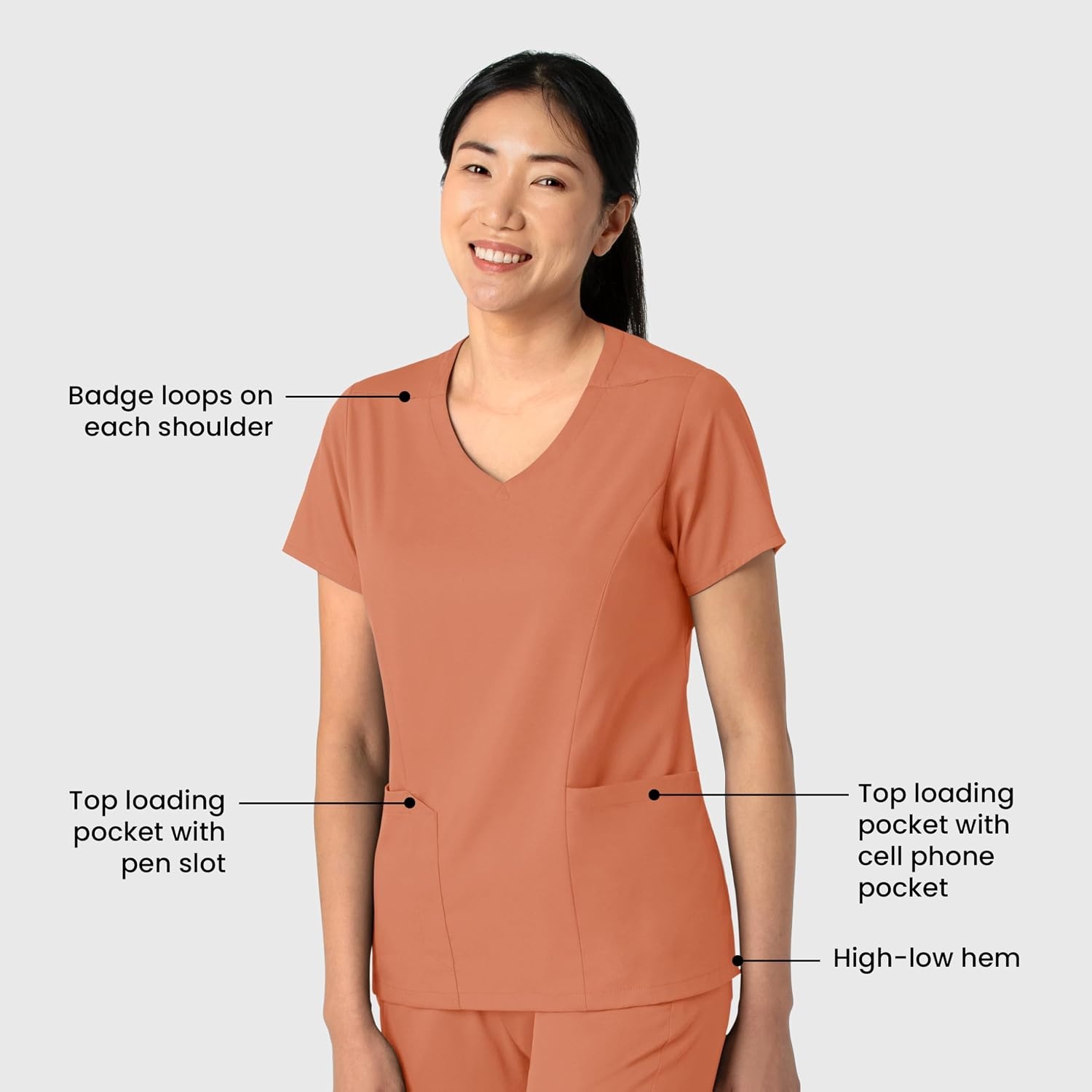 Wink Boundless Women’s 2-Pocket V-Neck Scrub Top(Terracotta)