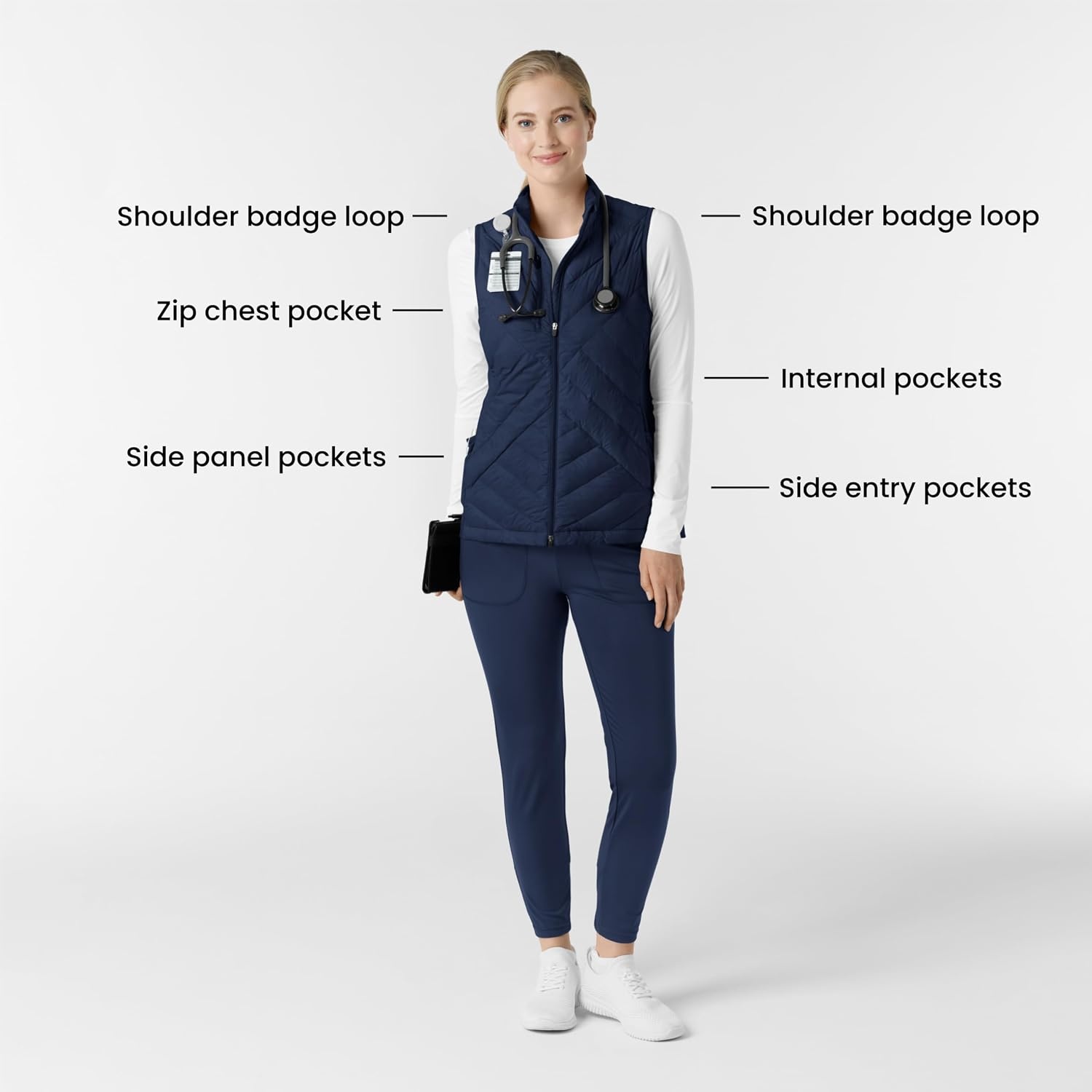 WINK Layers Women’s Quilted Scrub Vest(Navy)