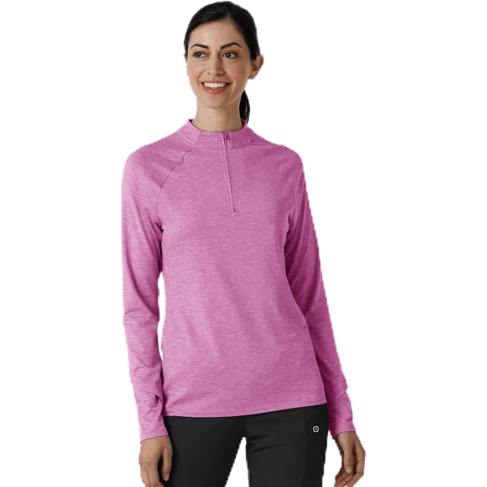 WINK Layers Women’s Watch Window Quarter Zip Scrub Top(Raspberry Heather)