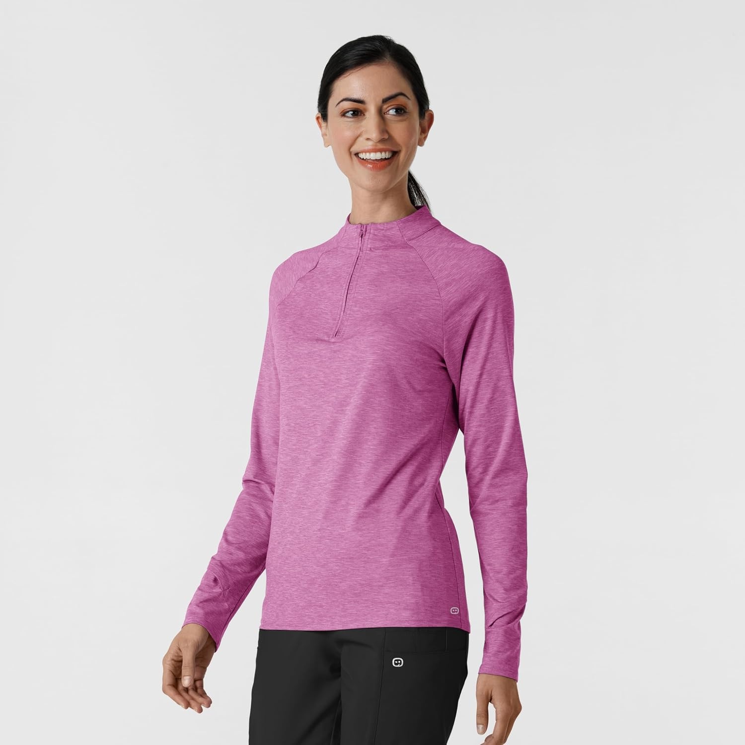 WINK Layers Women’s Watch Window Quarter Zip Scrub Top(Raspberry Heather)