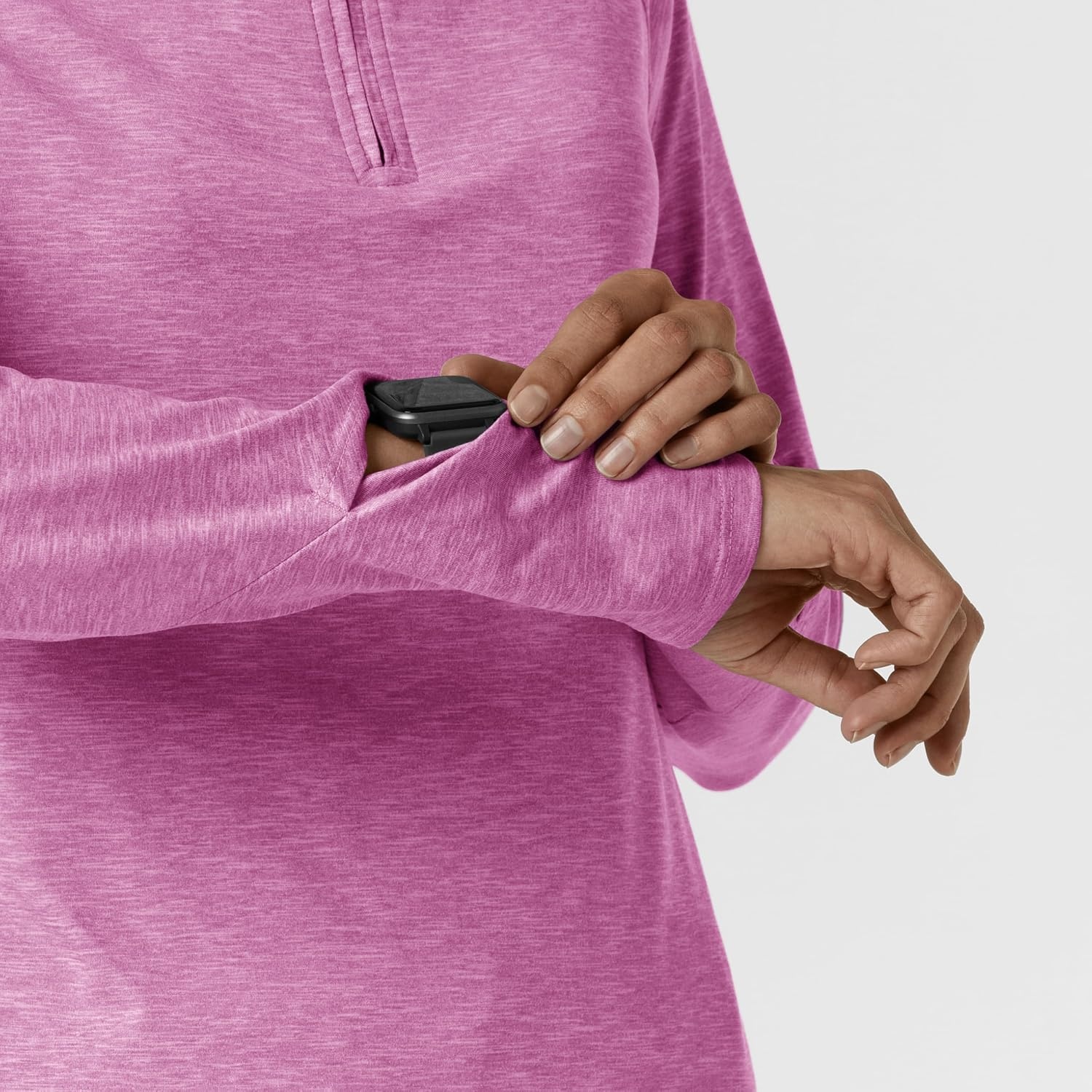 WINK Layers Women’s Watch Window Quarter Zip Scrub Top(Raspberry Heather)