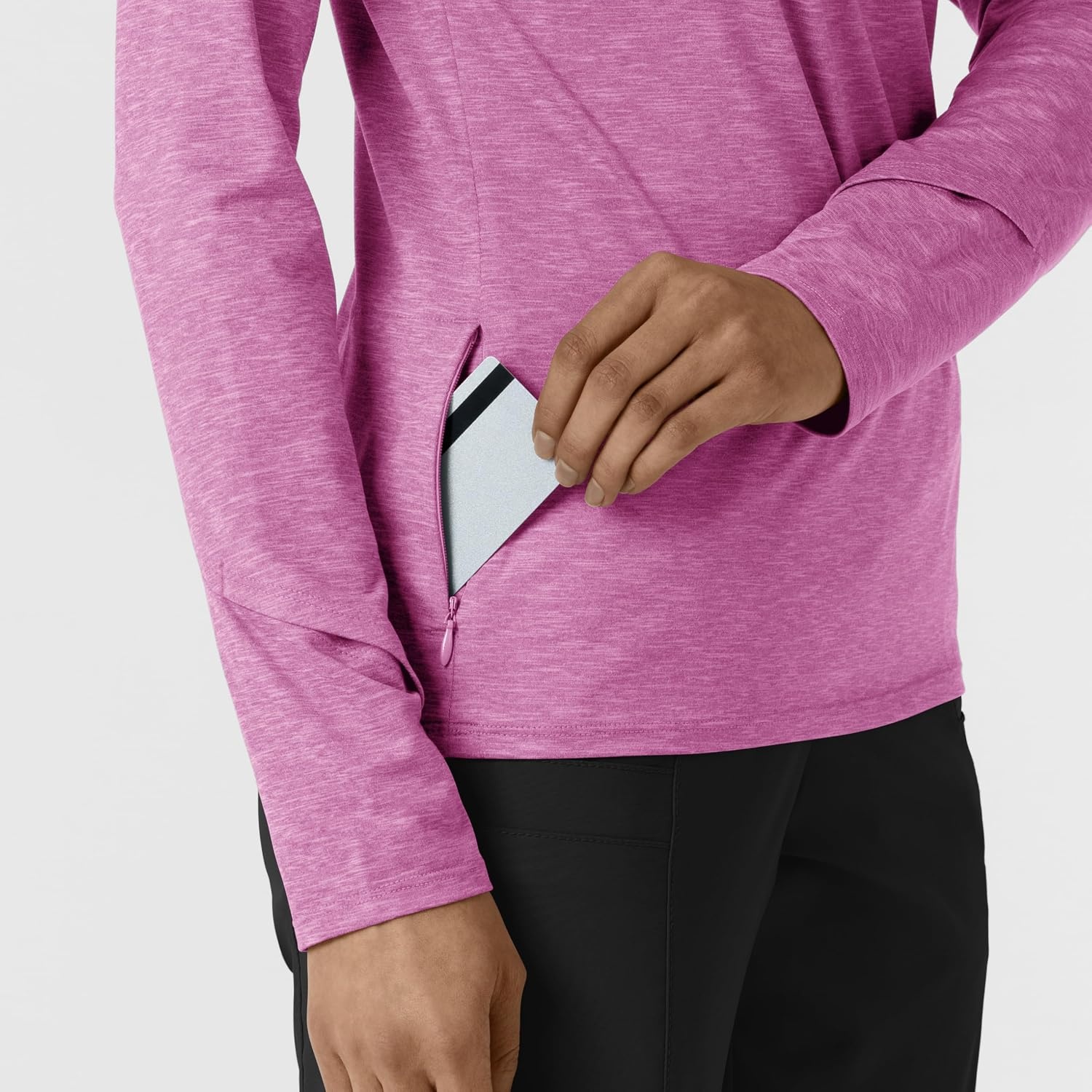 WINK Layers Women’s Watch Window Quarter Zip Scrub Top(Raspberry Heather)