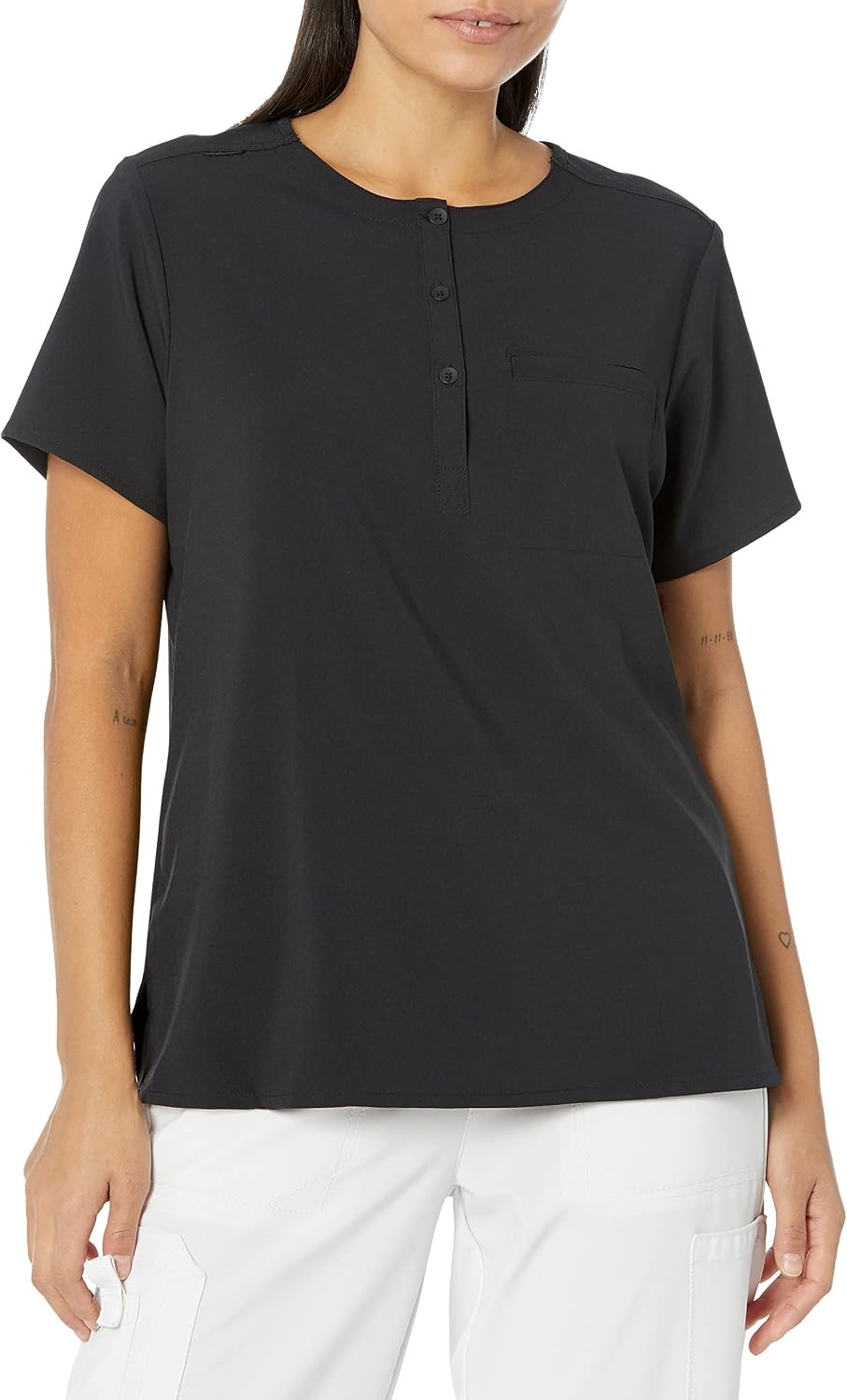 Wink Renew Women’s Mandarin Collar Tuck-in Scrub Top(Black)