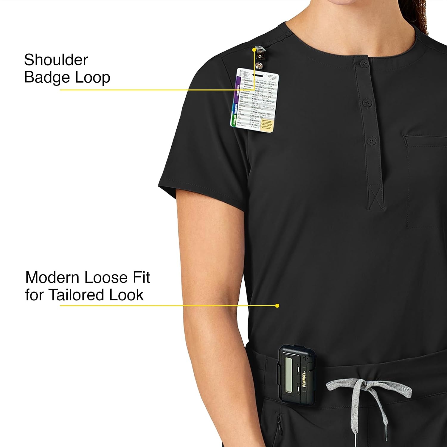 Wink Renew Women’s Mandarin Collar Tuck-in Scrub Top(Black)