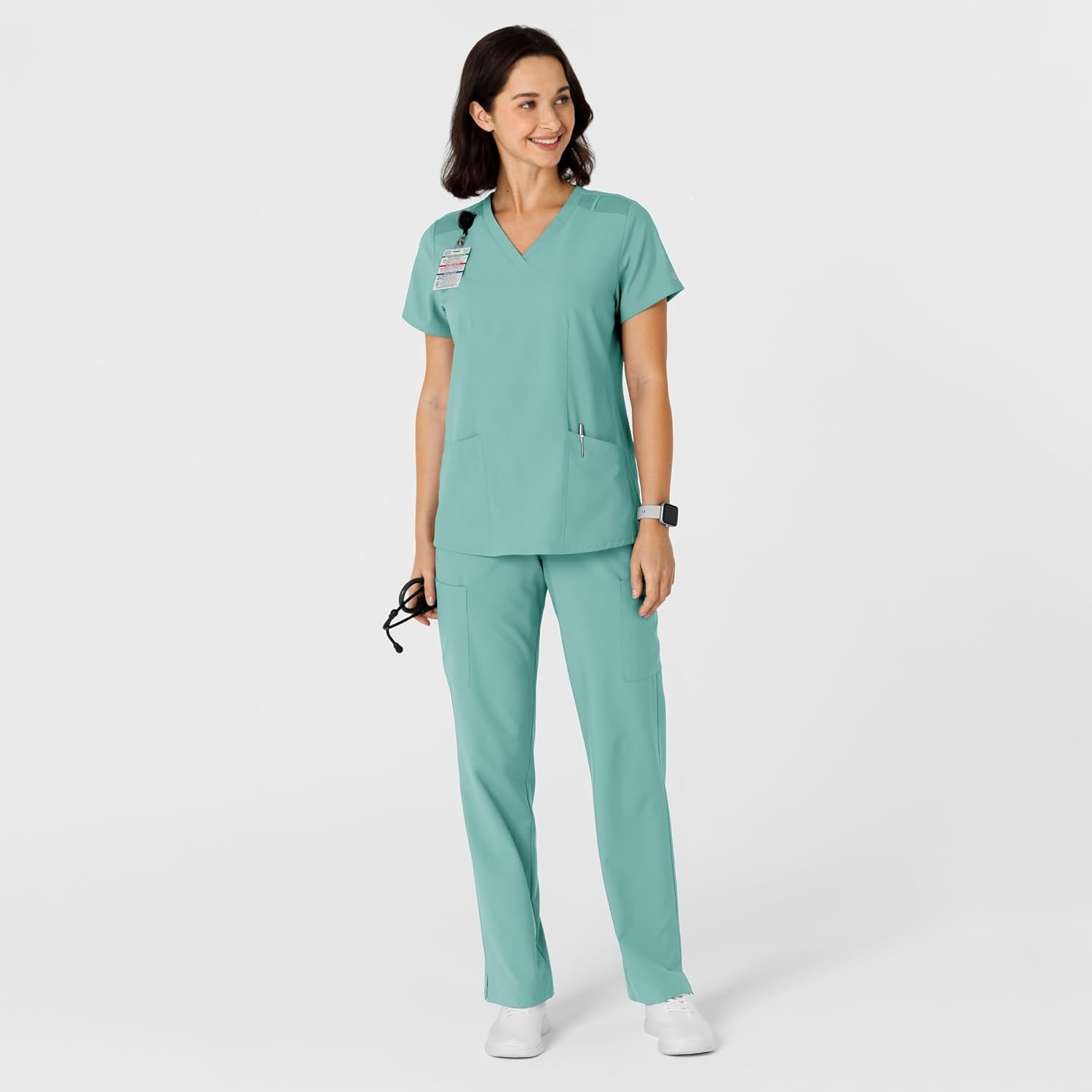 WINK Women’s Women’s Flex-n-reach Side Panel V-neck Scrub Top(Turquoise)