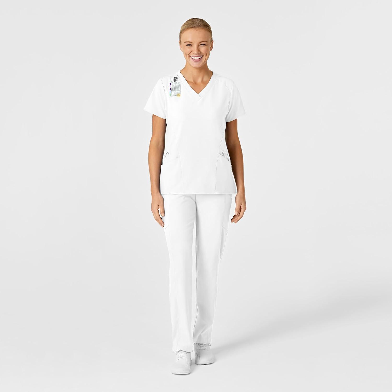 WonderWink Women’s Flex-Back Stylized V-Neck Top(White)